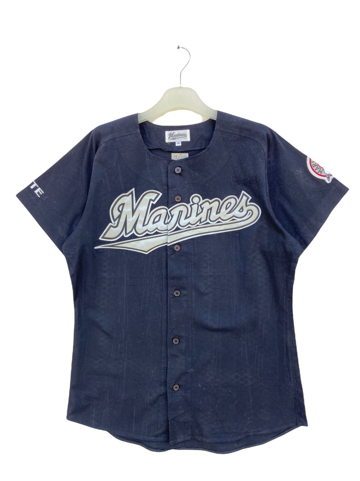 image of Archival Clothing x Vintage Marines Black Baseball Shirt in Grey, Men's (Size Medium)