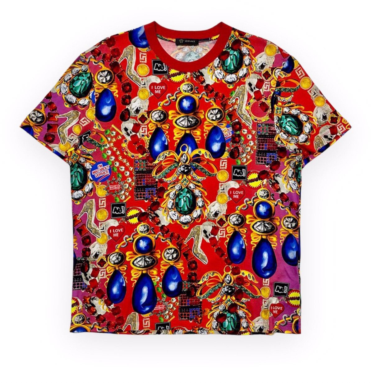 image of Versace Fw19 Diamond Printed Tee in Hot Red, Men's (Size XL)