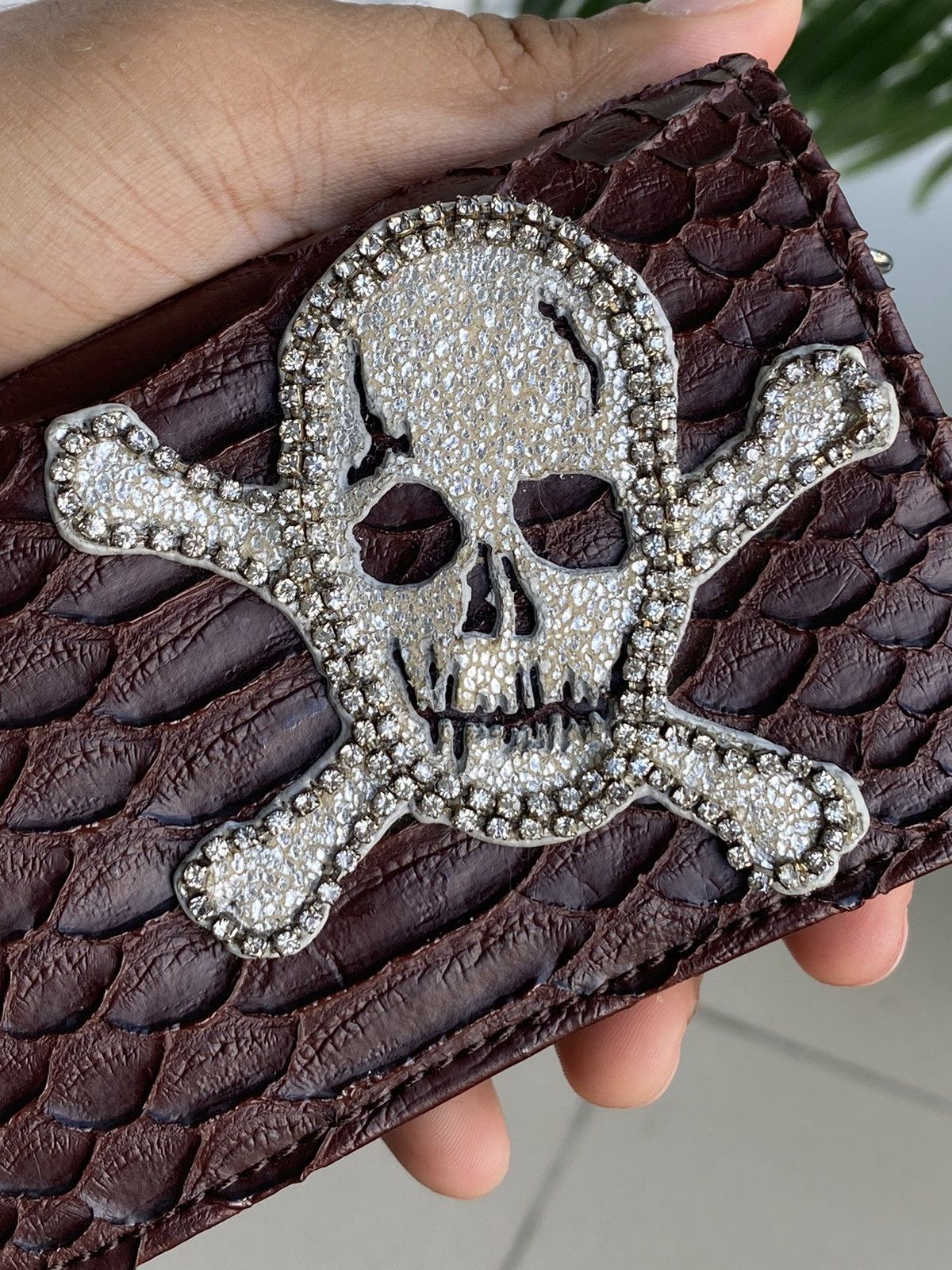 Japanese Brand Vintage Skulls Diamond Snake Skin Bracelet Hand Wallet Size ONE SIZE - 4 Thumbnail