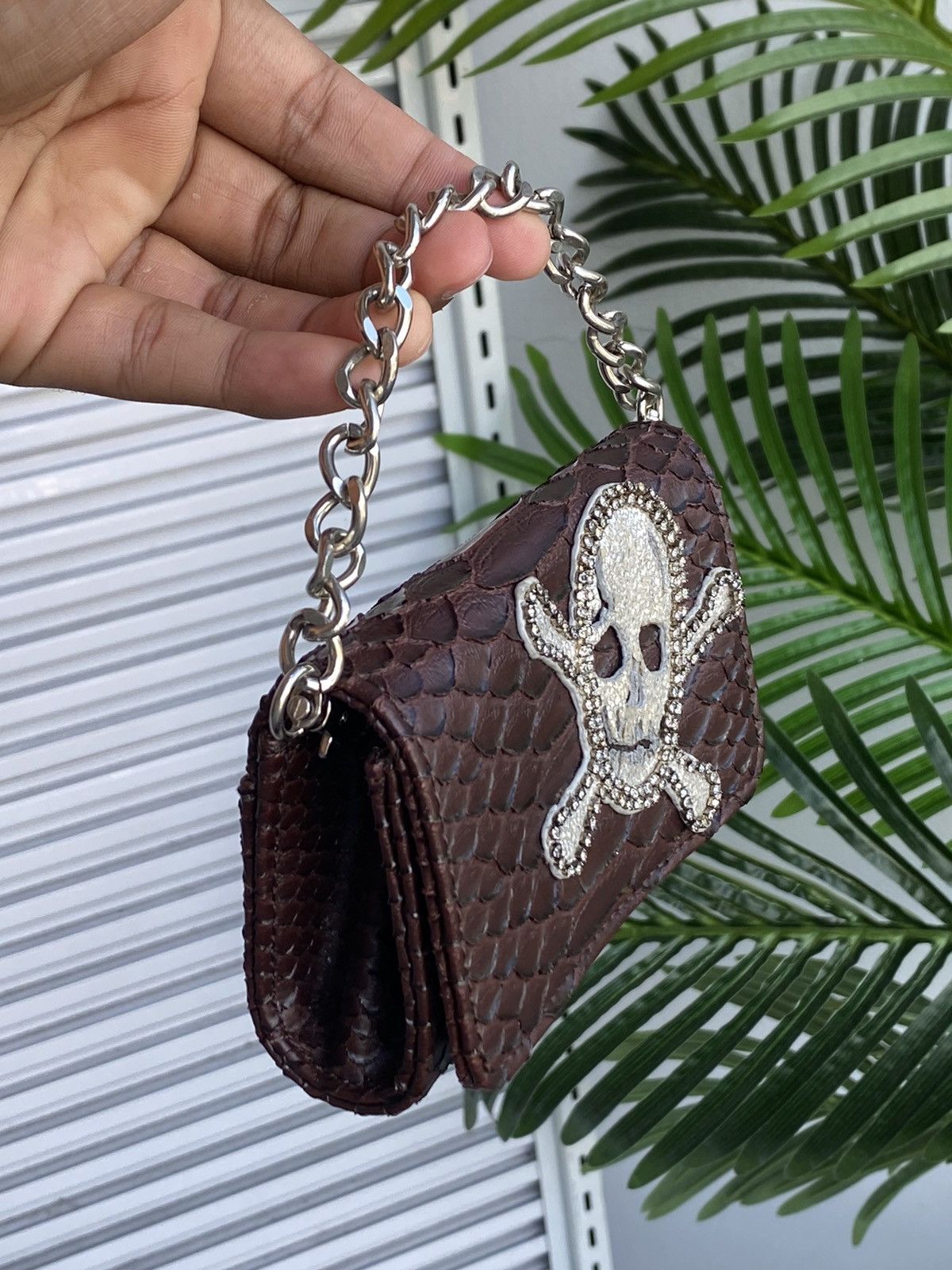 Japanese Brand Vintage Skulls Diamond Snake Skin Bracelet Hand Wallet Size ONE SIZE - 2 Thumbnail