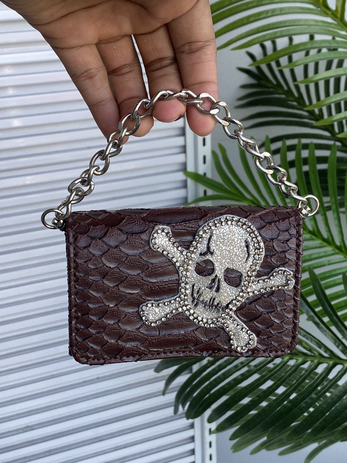 Japanese Brand Vintage Skulls Diamond Snake Skin Bracelet Hand Wallet Size ONE SIZE - 1 Thumbnail