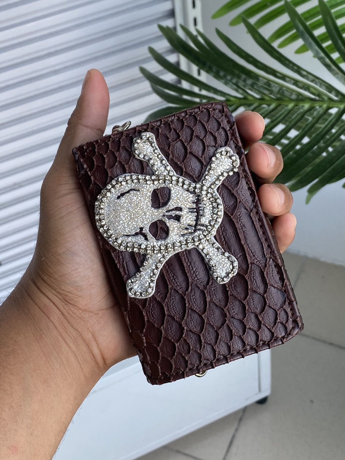 Japanese Brand Vintage Skulls Diamond Snake Skin Bracelet Hand Wallet Size ONE SIZE - 3 Thumbnail