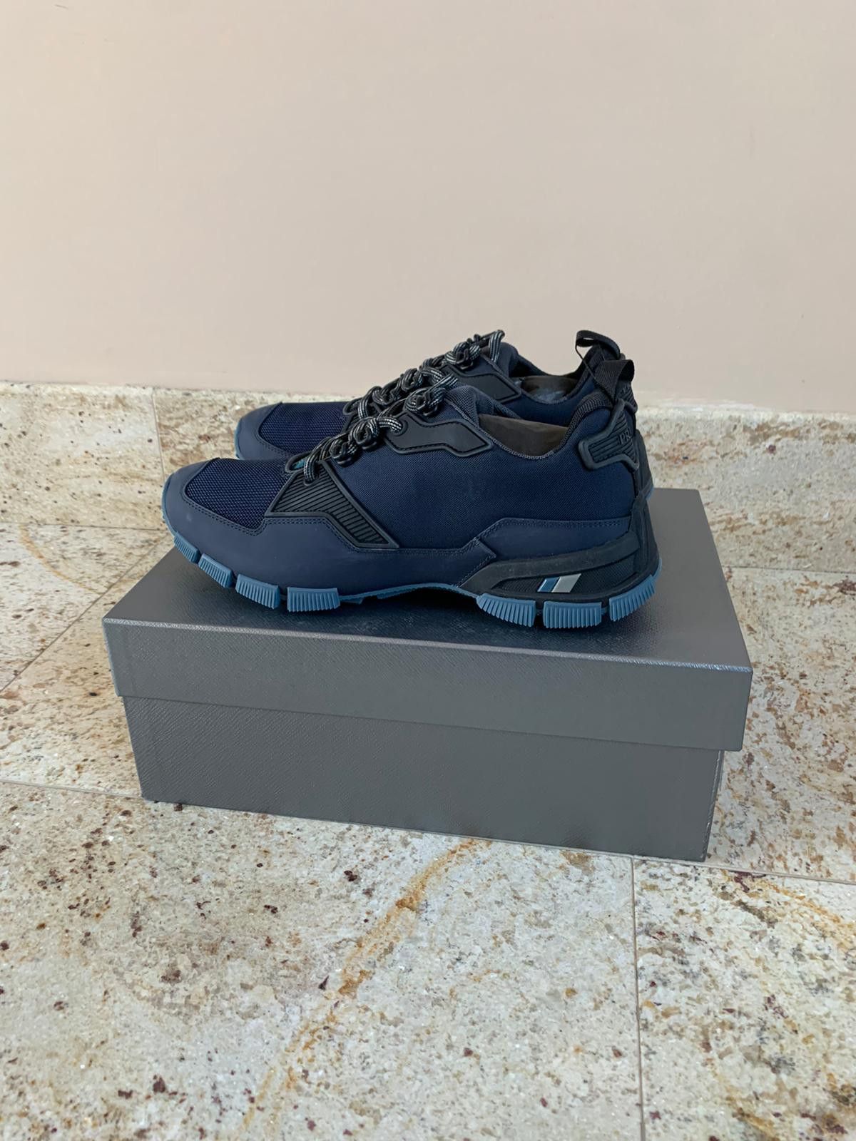 image of Prada Low Top Trainers In Baltico Shoes in Baltic Blue, Men's (Size 8.5)