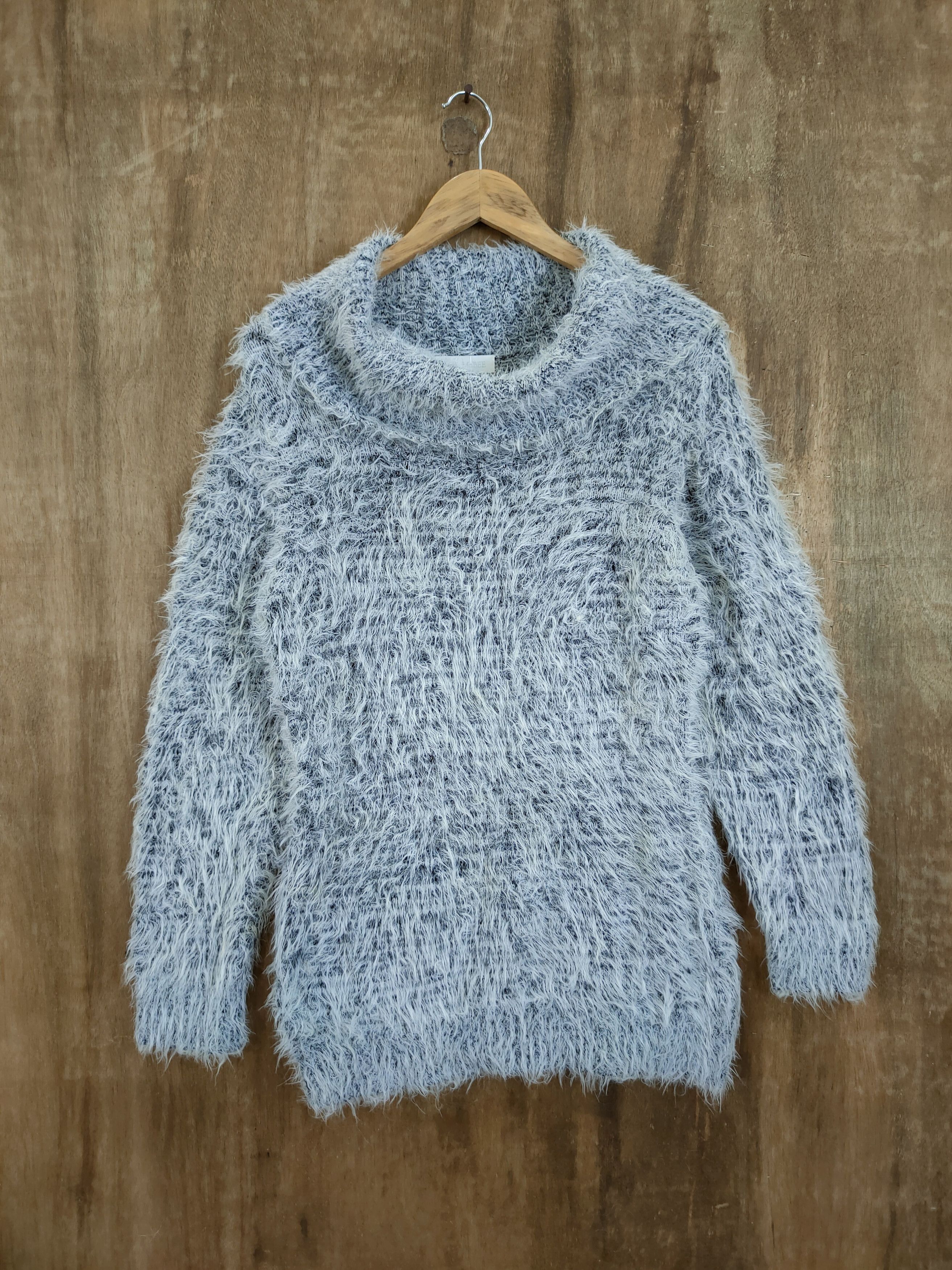 image of Homespun Knitwear x Mink Fur Coat Cecil Mc Bee Fur Shag Shaggy Mohair Knitwear 46-970 in Grey, Wome