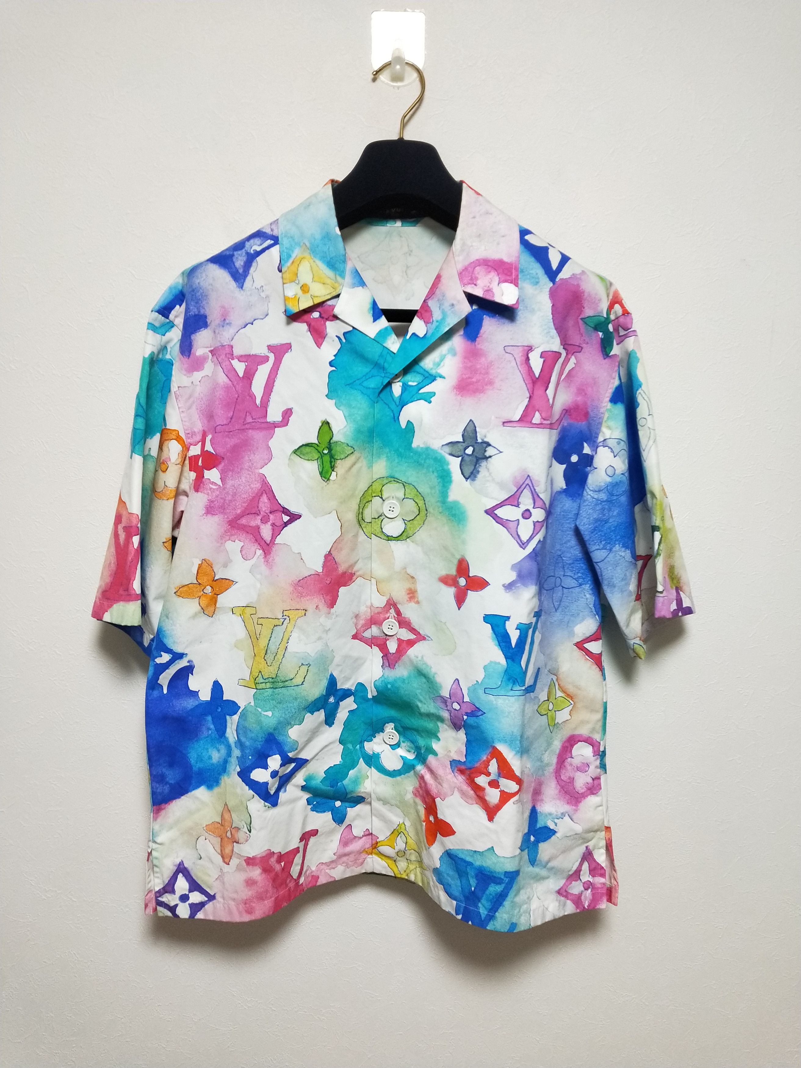 image of Louis Vuitton Watercolor Monogram Button Up Shirt in White, Men's (Size Medium)