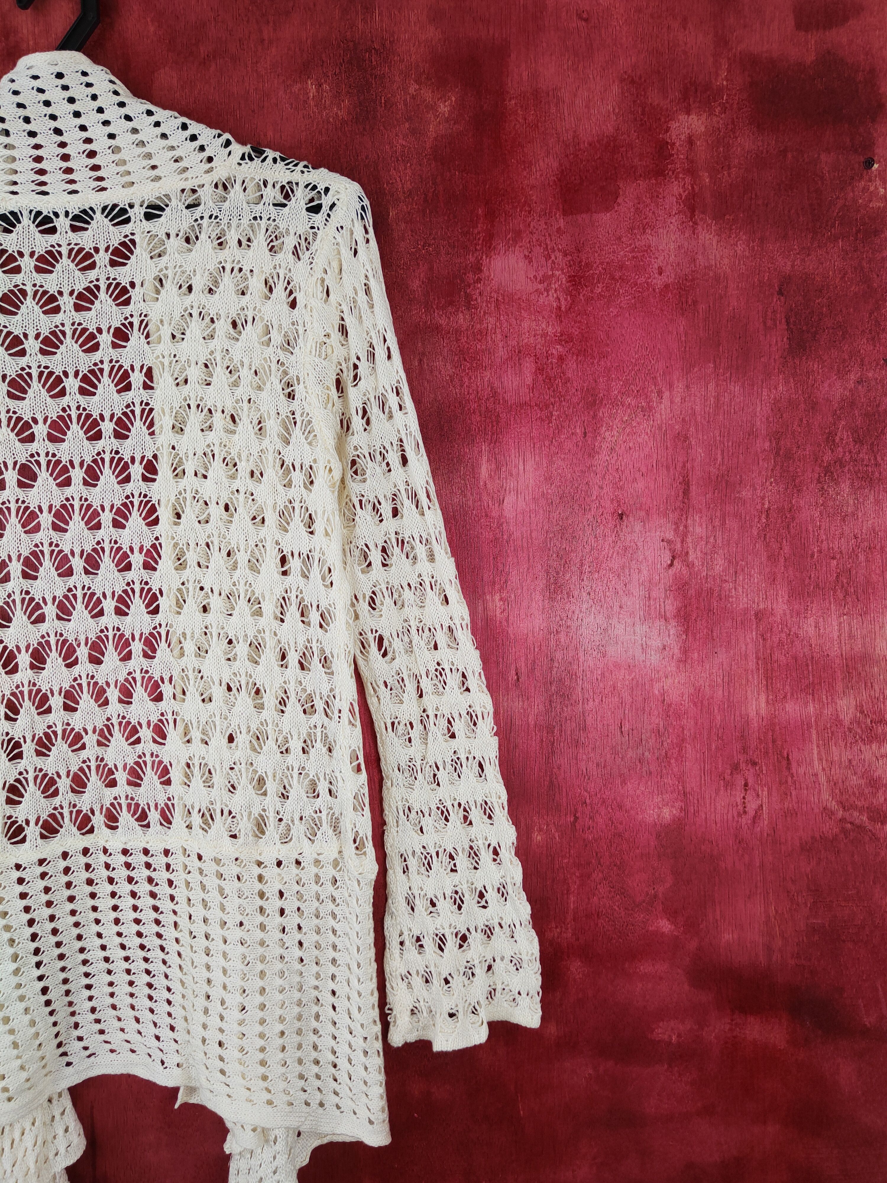 Hypebeast Chic Cream crochet meshnet Knitwear Cardigan #S421 Size M / US 6-8 / IT 42-44 - 7 Thumbnail