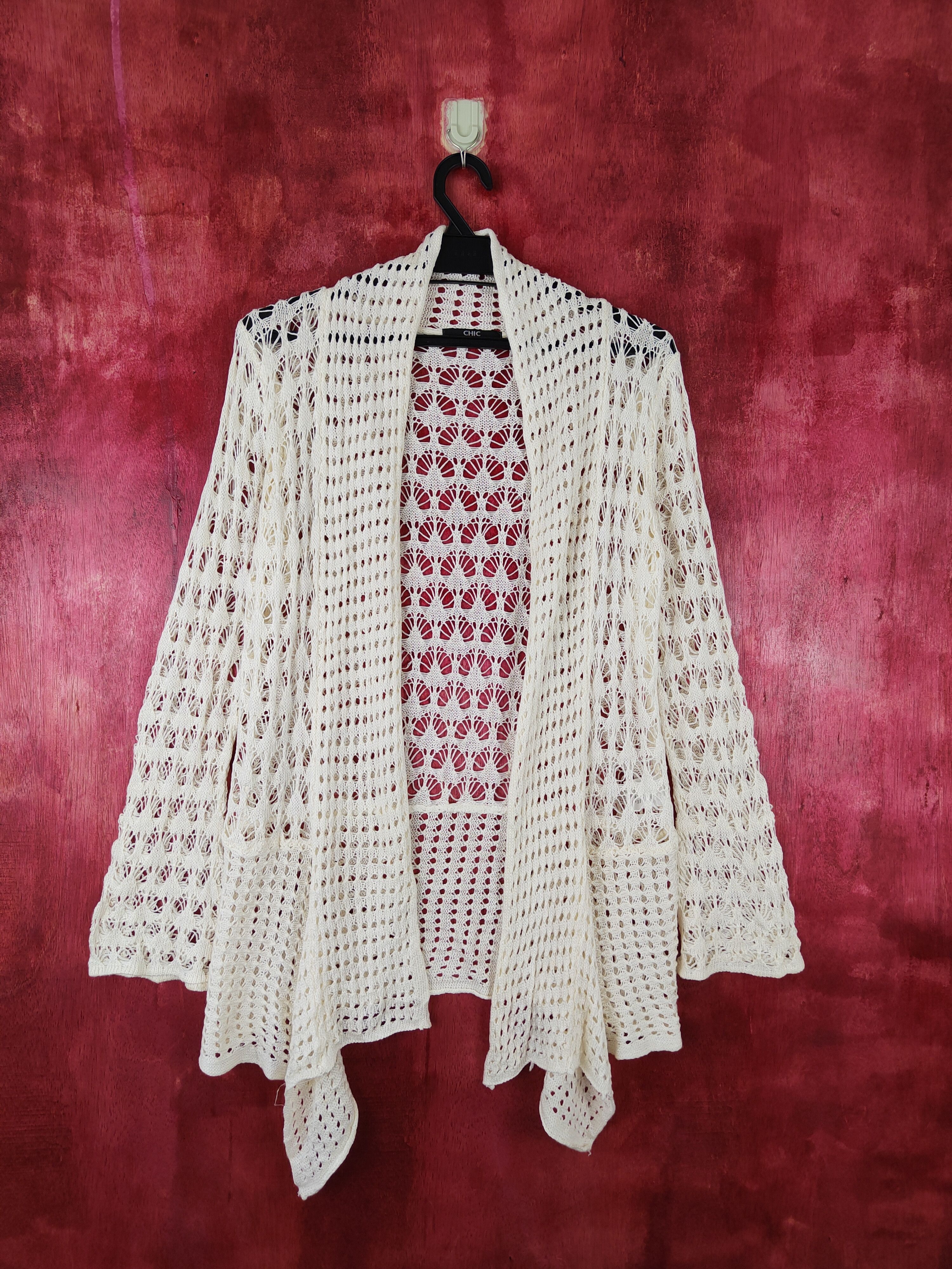image of Chic Cream Crochet Meshnet Knitwear Cardigan S421, Women's (Size Medium)