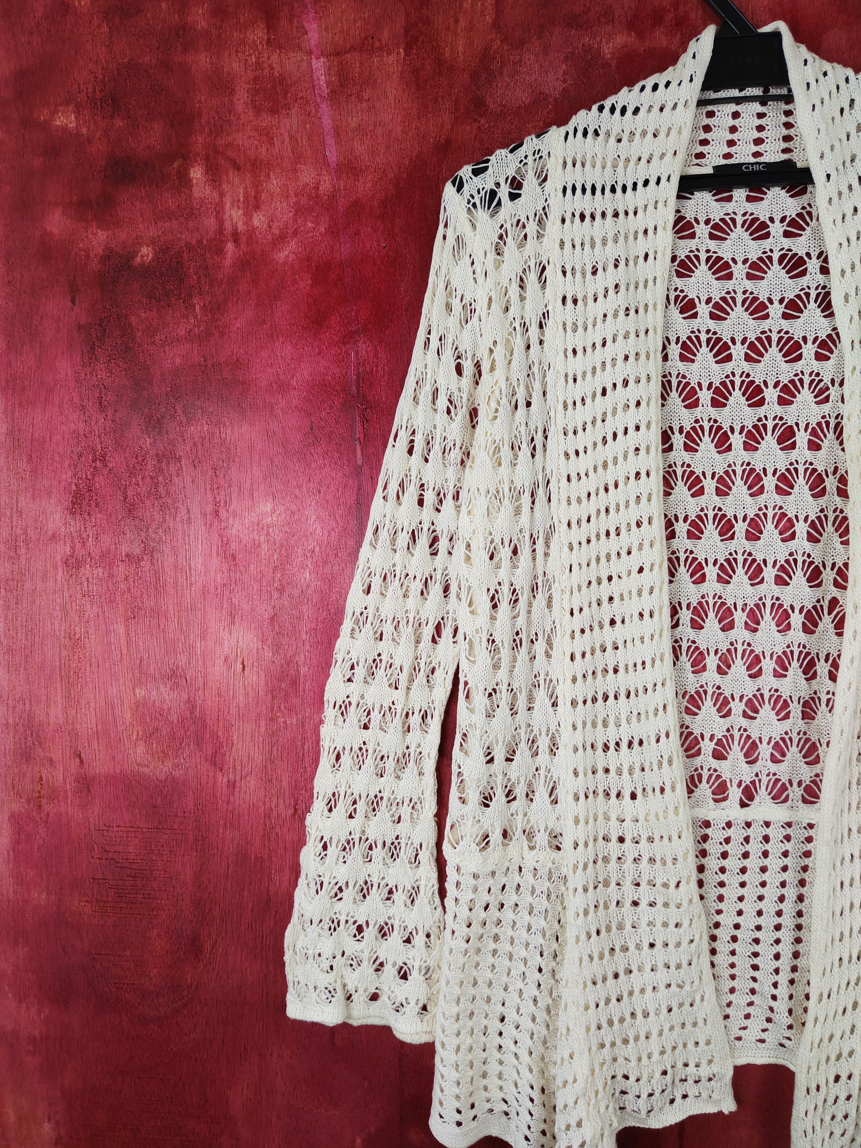 Hypebeast Chic Cream crochet meshnet Knitwear Cardigan #S421 Size M / US 6-8 / IT 42-44 - 3 Thumbnail