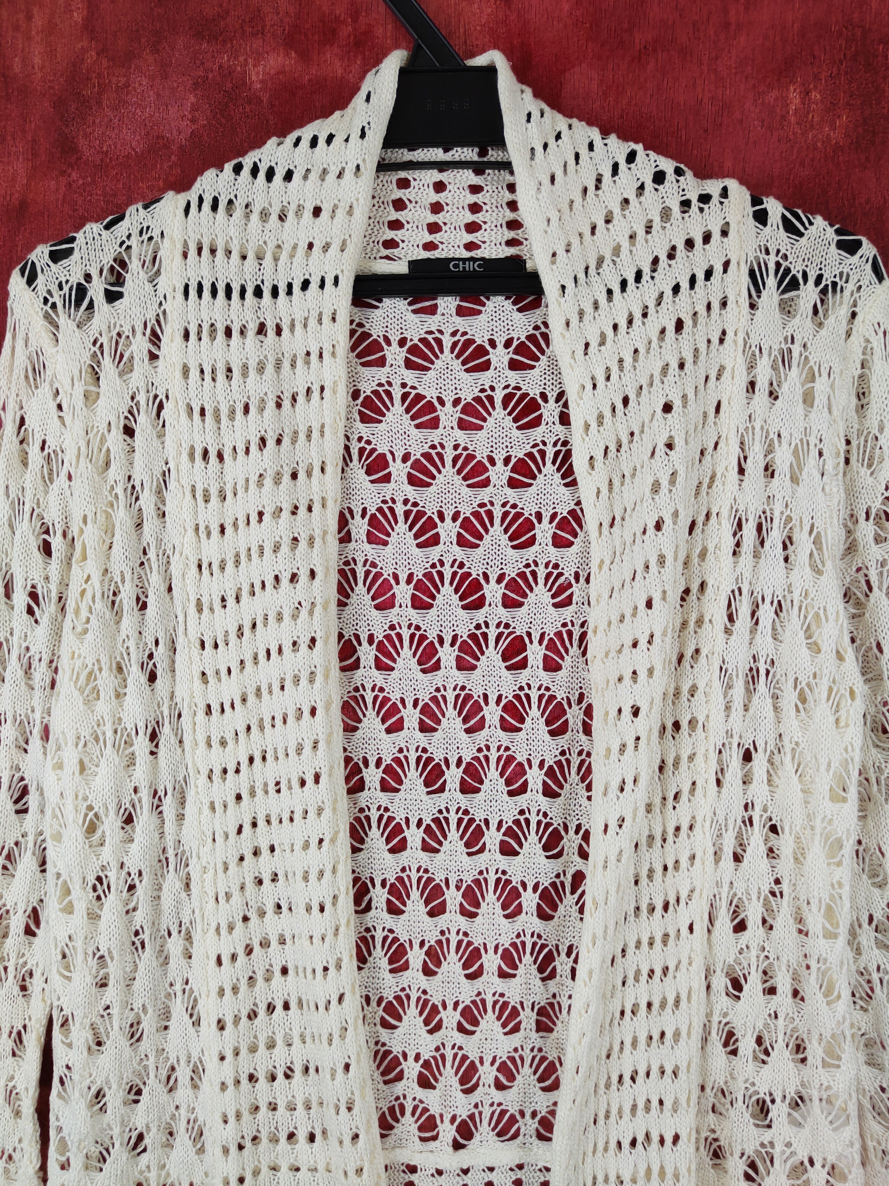 Hypebeast Chic Cream crochet meshnet Knitwear Cardigan #S421 Size M / US 6-8 / IT 42-44 - 2 Thumbnail