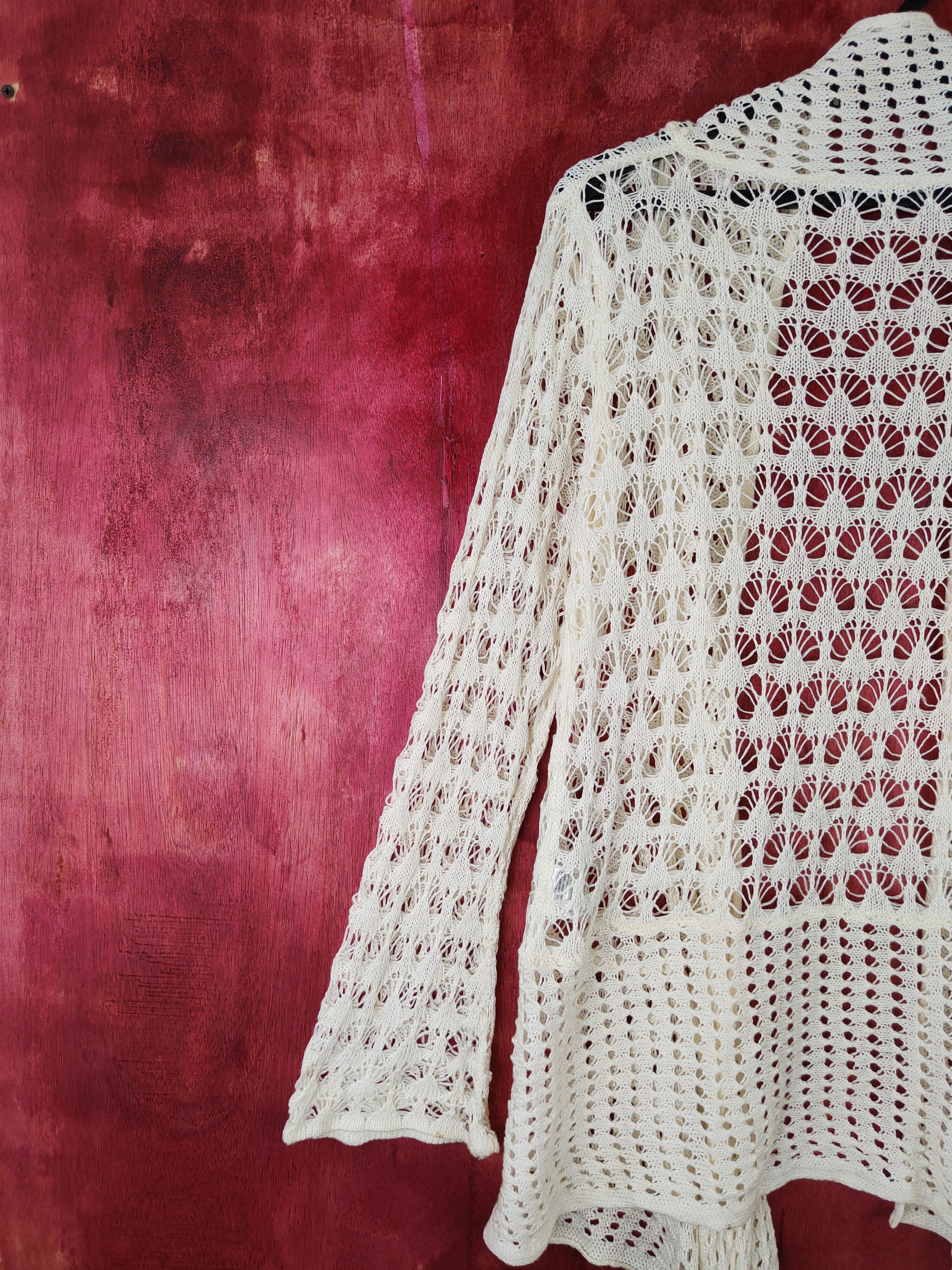 Hypebeast Chic Cream crochet meshnet Knitwear Cardigan #S421 Size M / US 6-8 / IT 42-44 - 6 Thumbnail