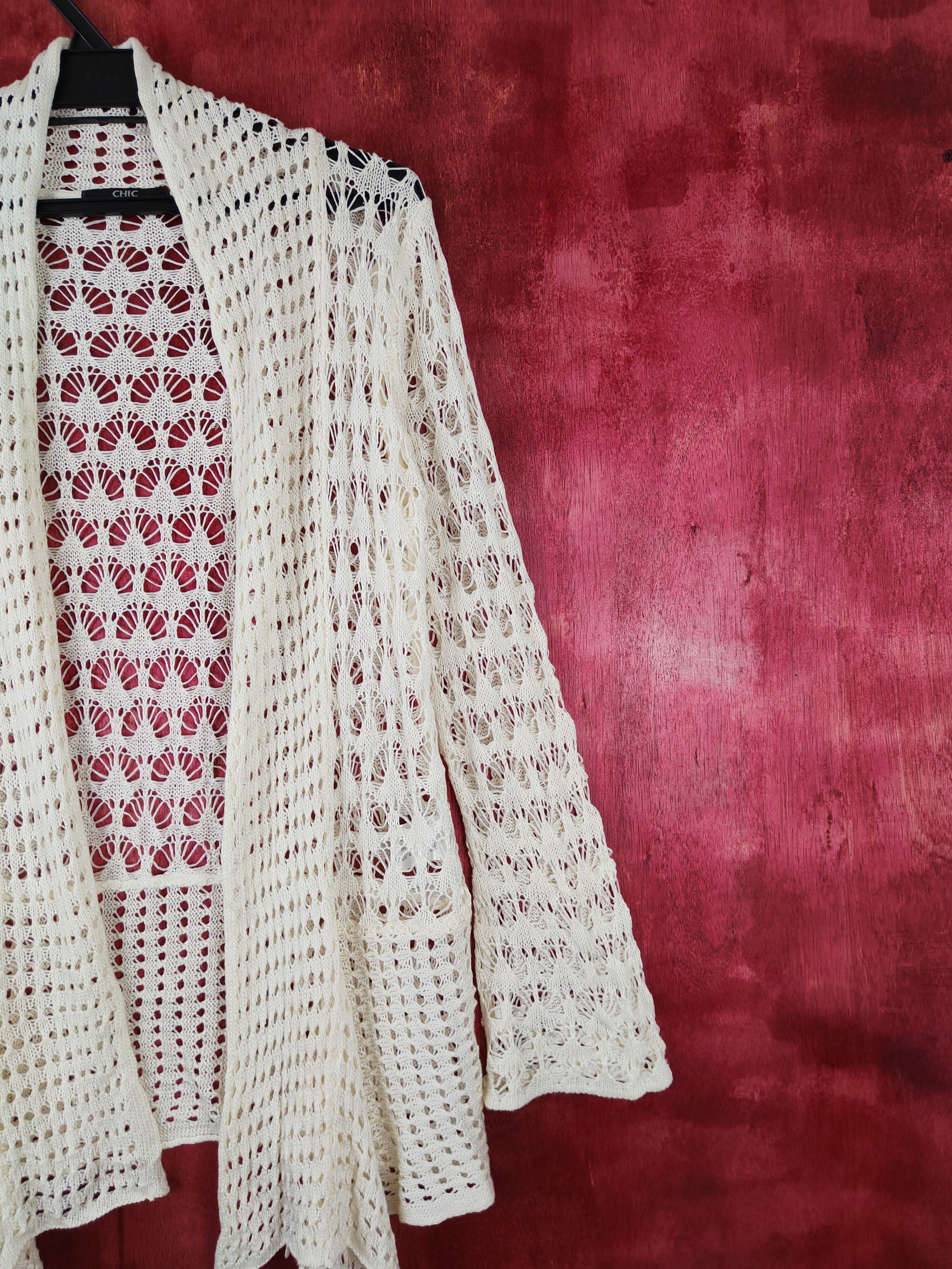 Hypebeast Chic Cream crochet meshnet Knitwear Cardigan #S421 Size M / US 6-8 / IT 42-44 - 4 Thumbnail