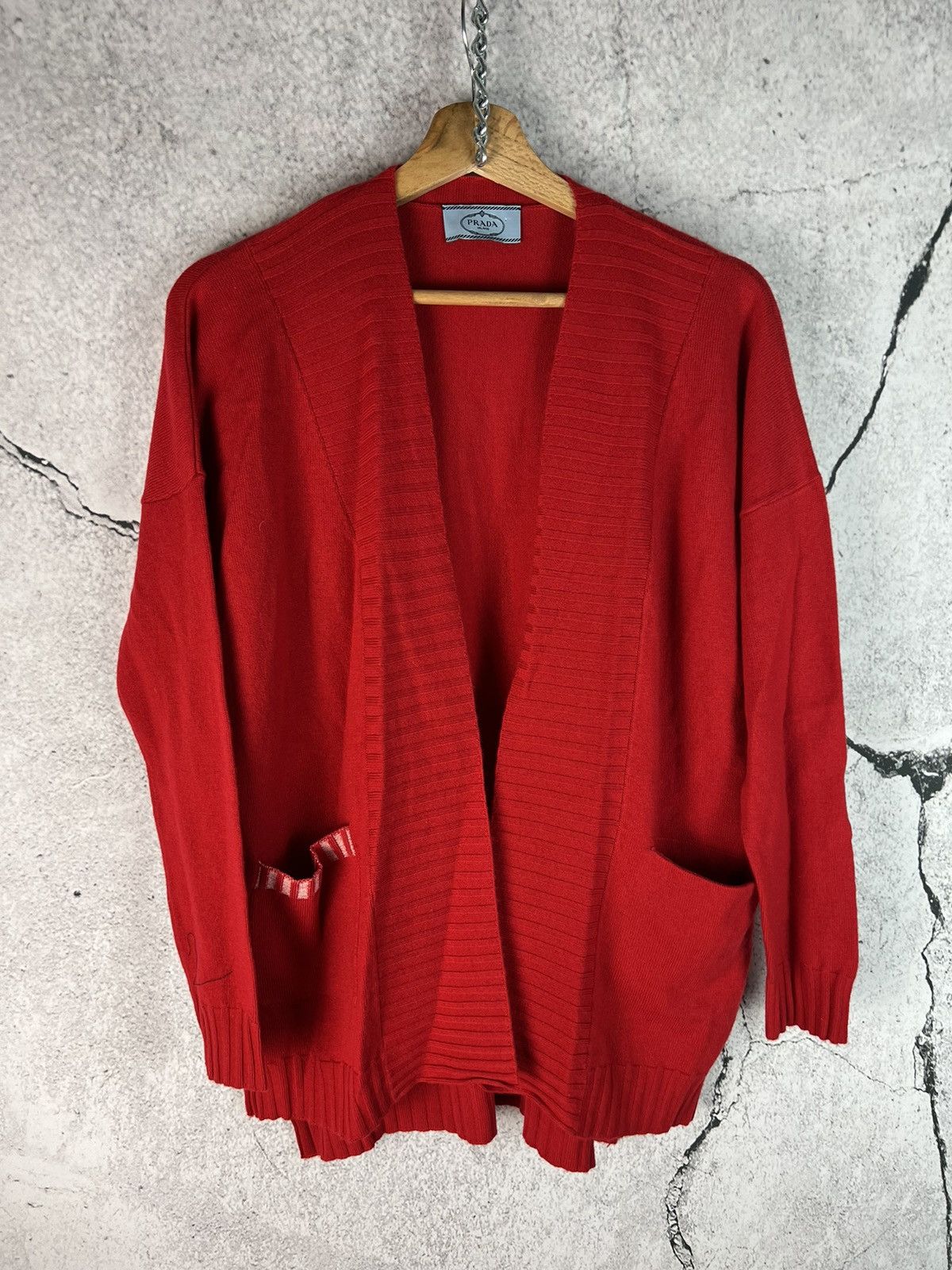 image of Prada Designer Red 100% Cashmere Cardigan Sweater, Women's (Size XS)