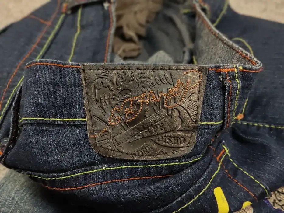 Ed Hardy Rare Vintage 90's Ed Hardy Christian Embroidered Logo Jeans Size 31" - 8 Thumbnail