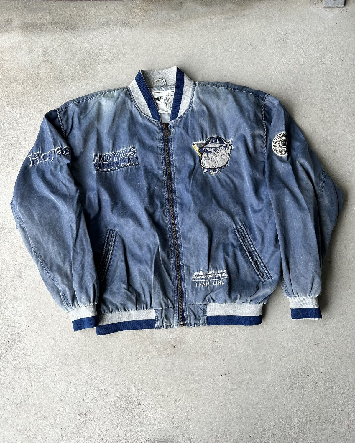 image of American College x Pro Player Vintage Hoyas Georgetown University Bomber Jacket in Navy (Size Large