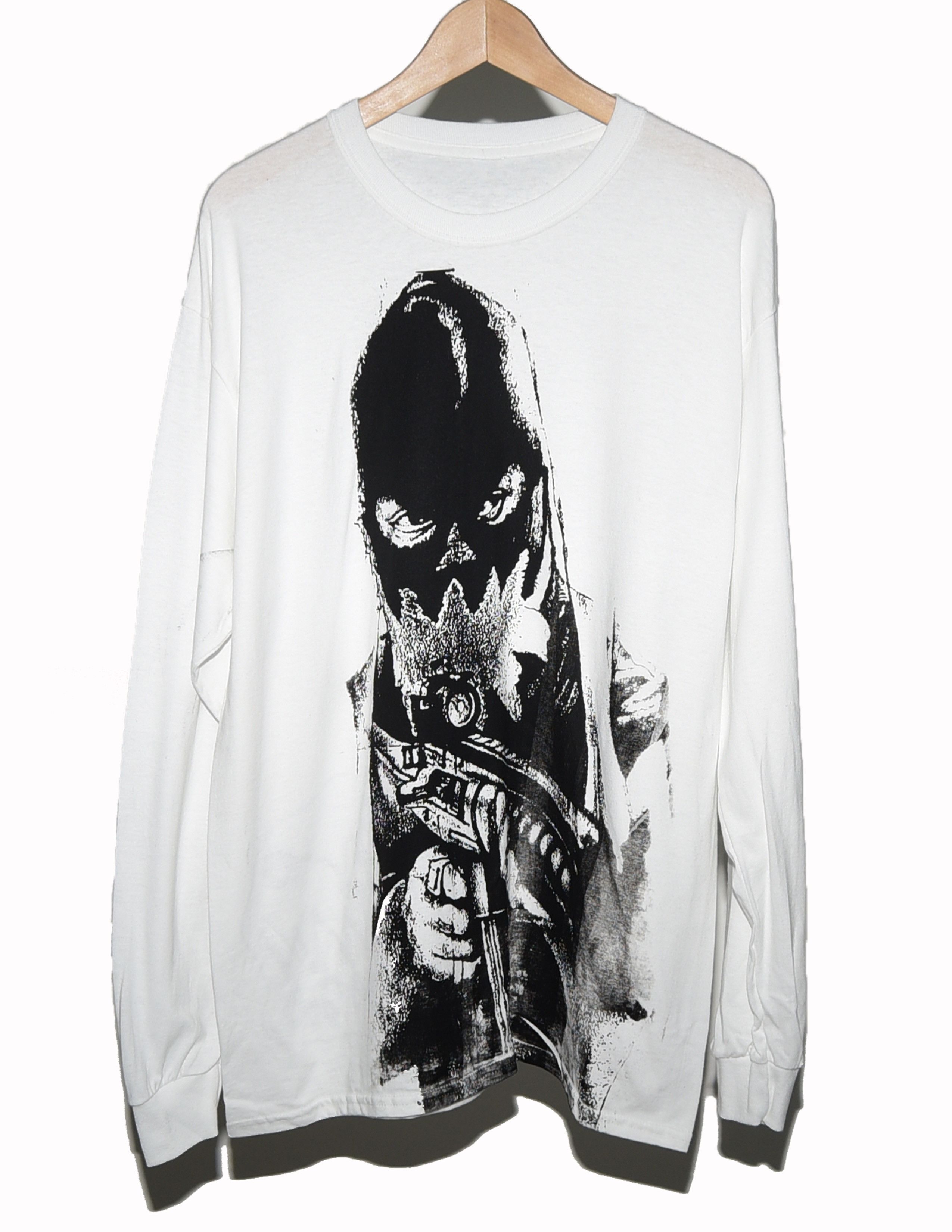 image of Asspizza Pumpkin Mask Shooter Long Sleeve in White, Men's (Size Large)