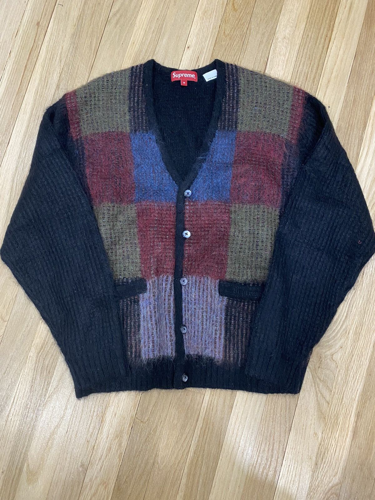 Supreme Supreme Brushed Checkerboard Cardigan Black | Grailed