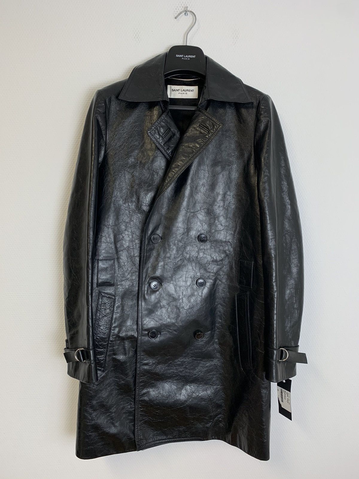 Saint Laurent leather double-breasted coat - Black