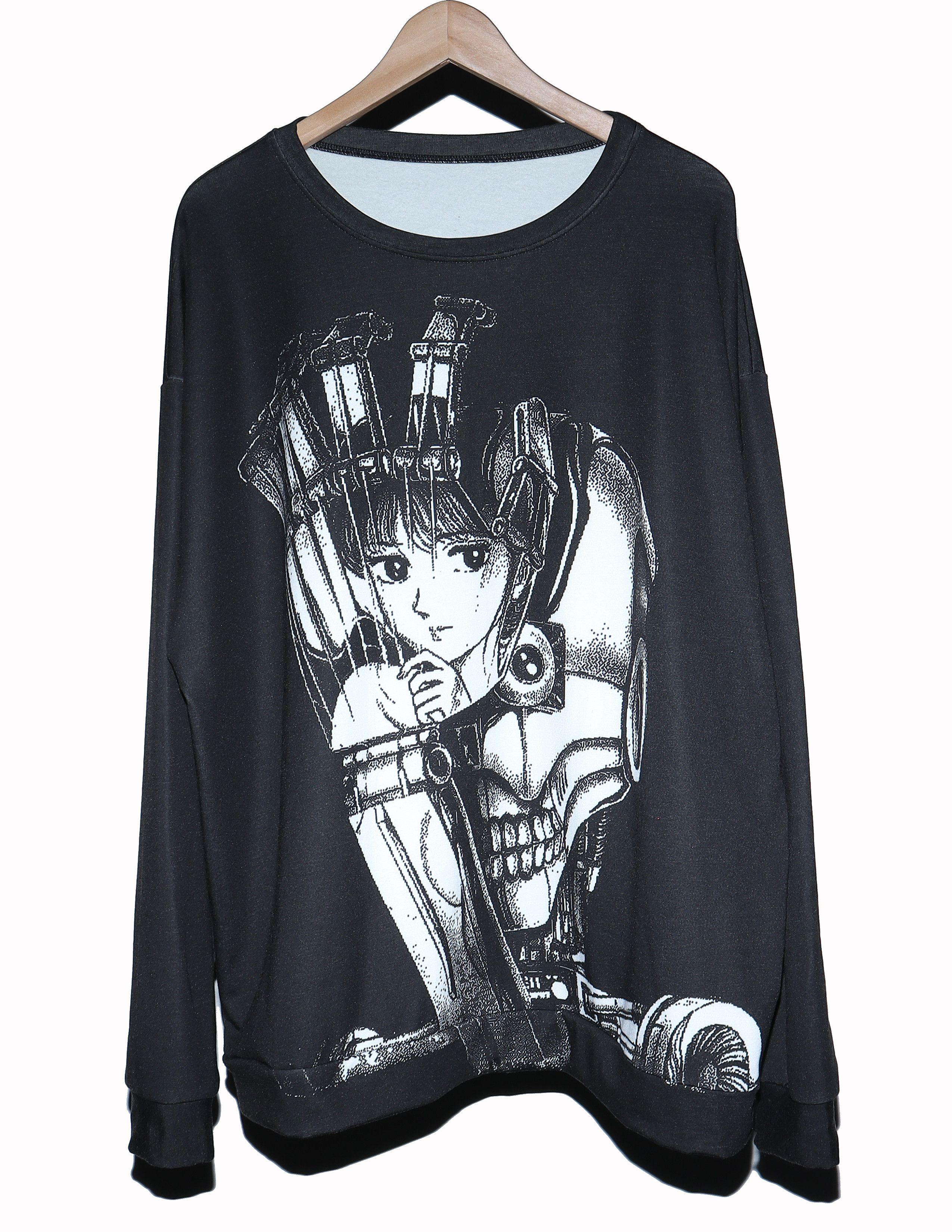 image of Kikillo Oversized Terminator Anime Sweater in Black, Men's (Size 2XL)