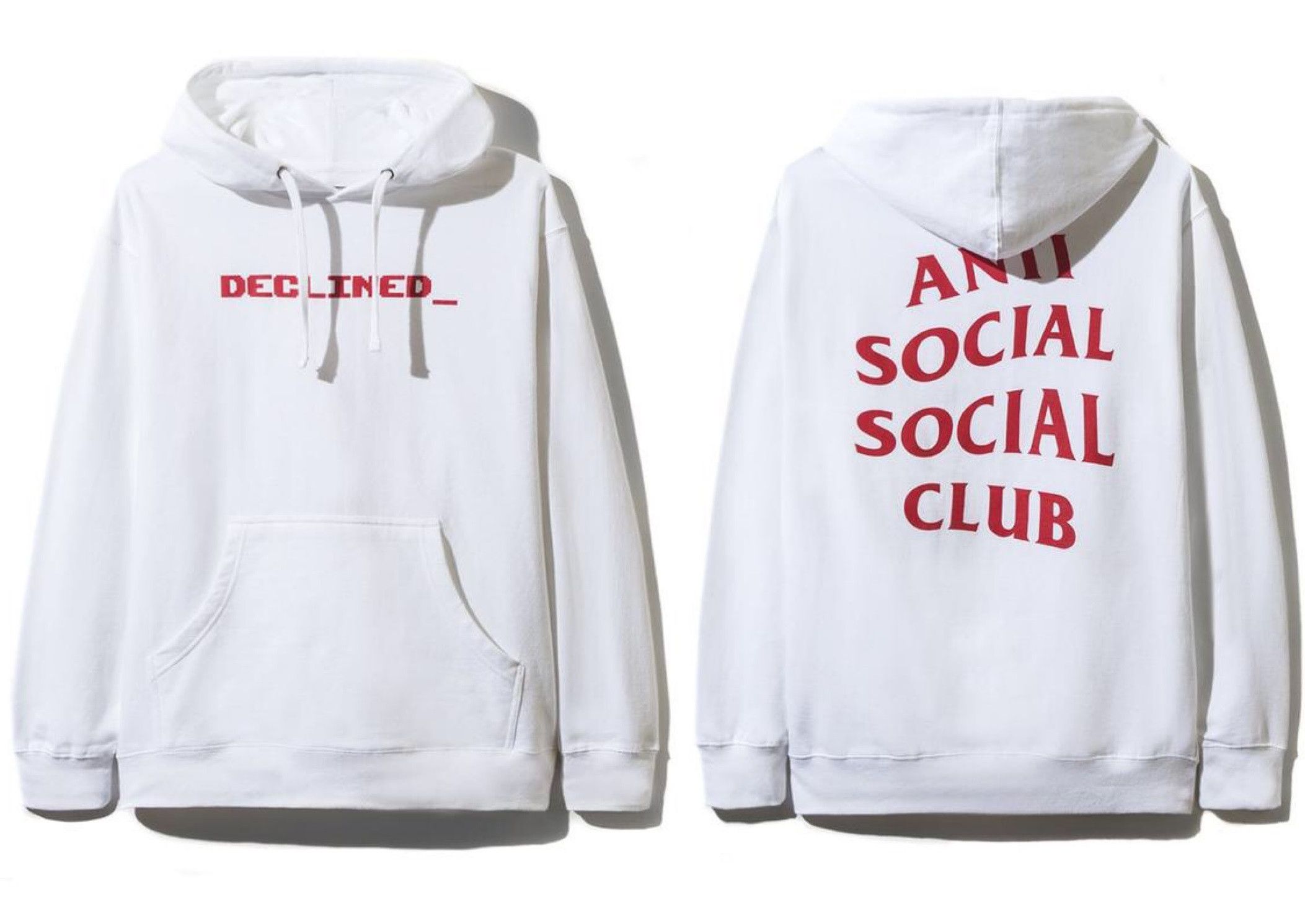 image of Anti Social Social Club Ds Assc Red Logo Declined White Hoodie In Hand Bape Supreme (Size Medium)
