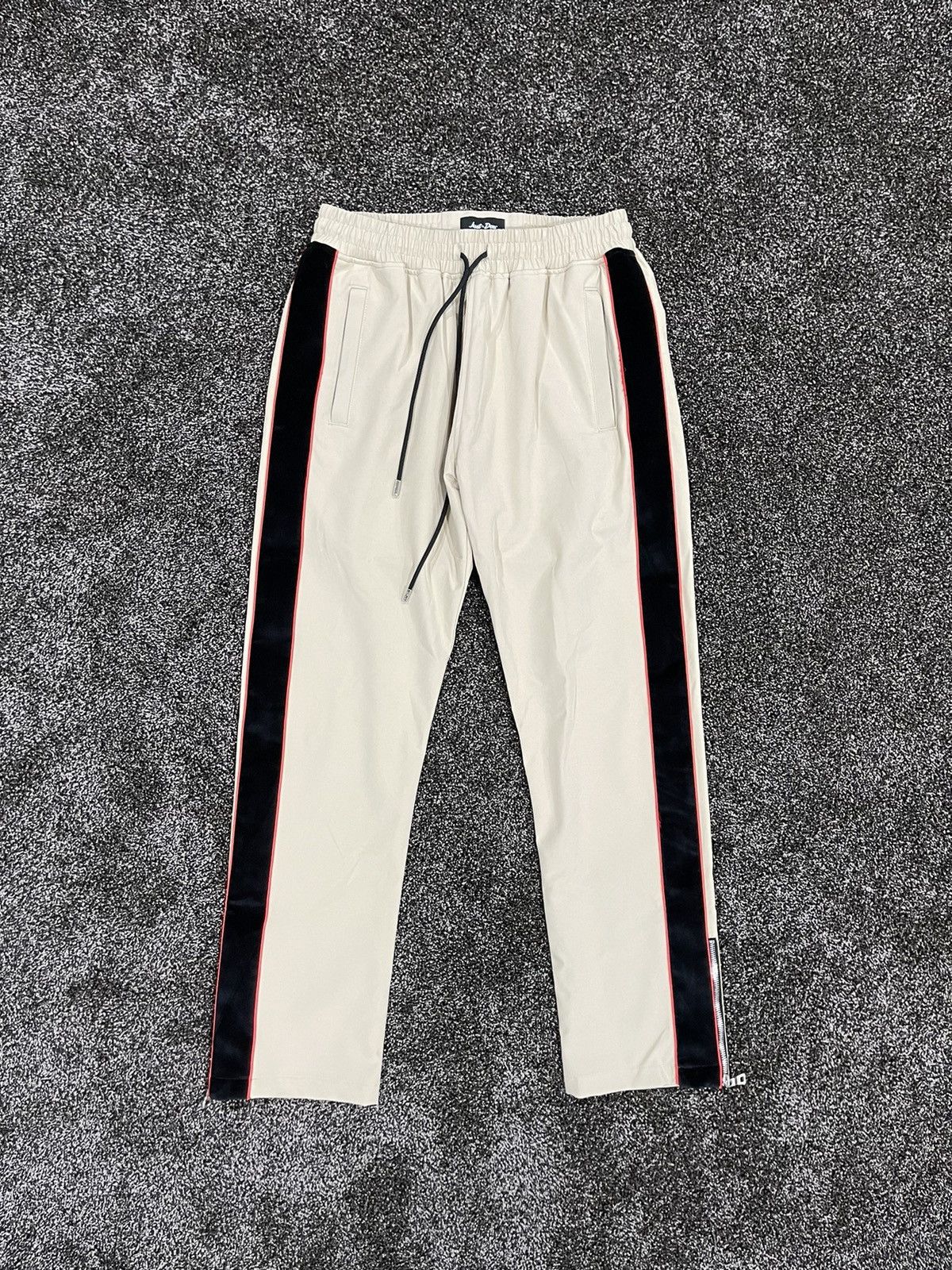 image of Just Don Team X Army Nylon Track Pants Velour Stripe in Beige, Men's (Size 33)