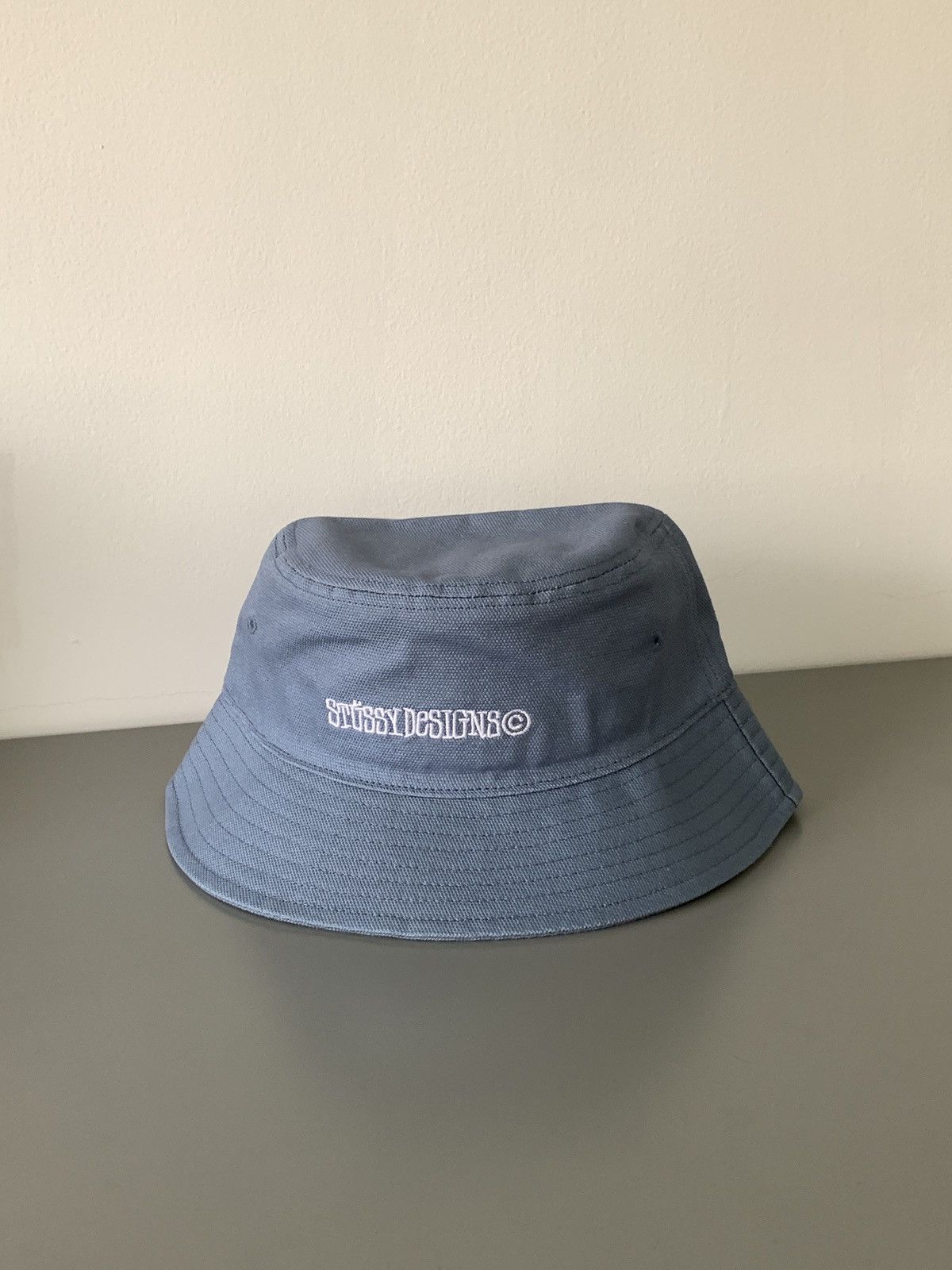 image of Stussy Canvas Wide Brim Bucket Hat in Light Blue, Men's