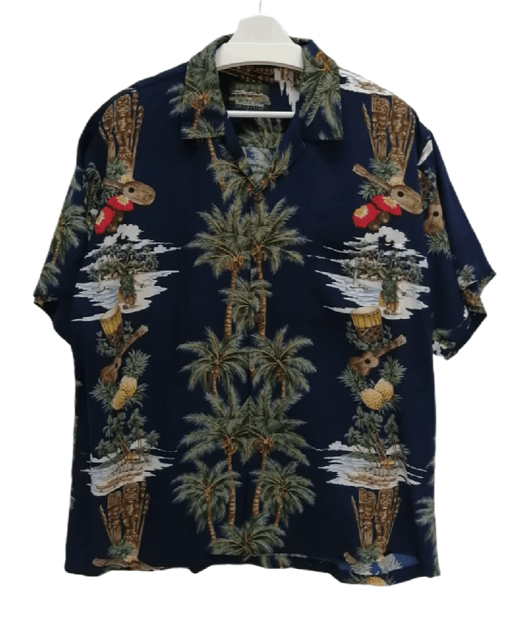 image of Hawaiian Shirt Vintage 100% Rayon Hawaiian Reserve Shirt in Blue, Men's (Size Large)