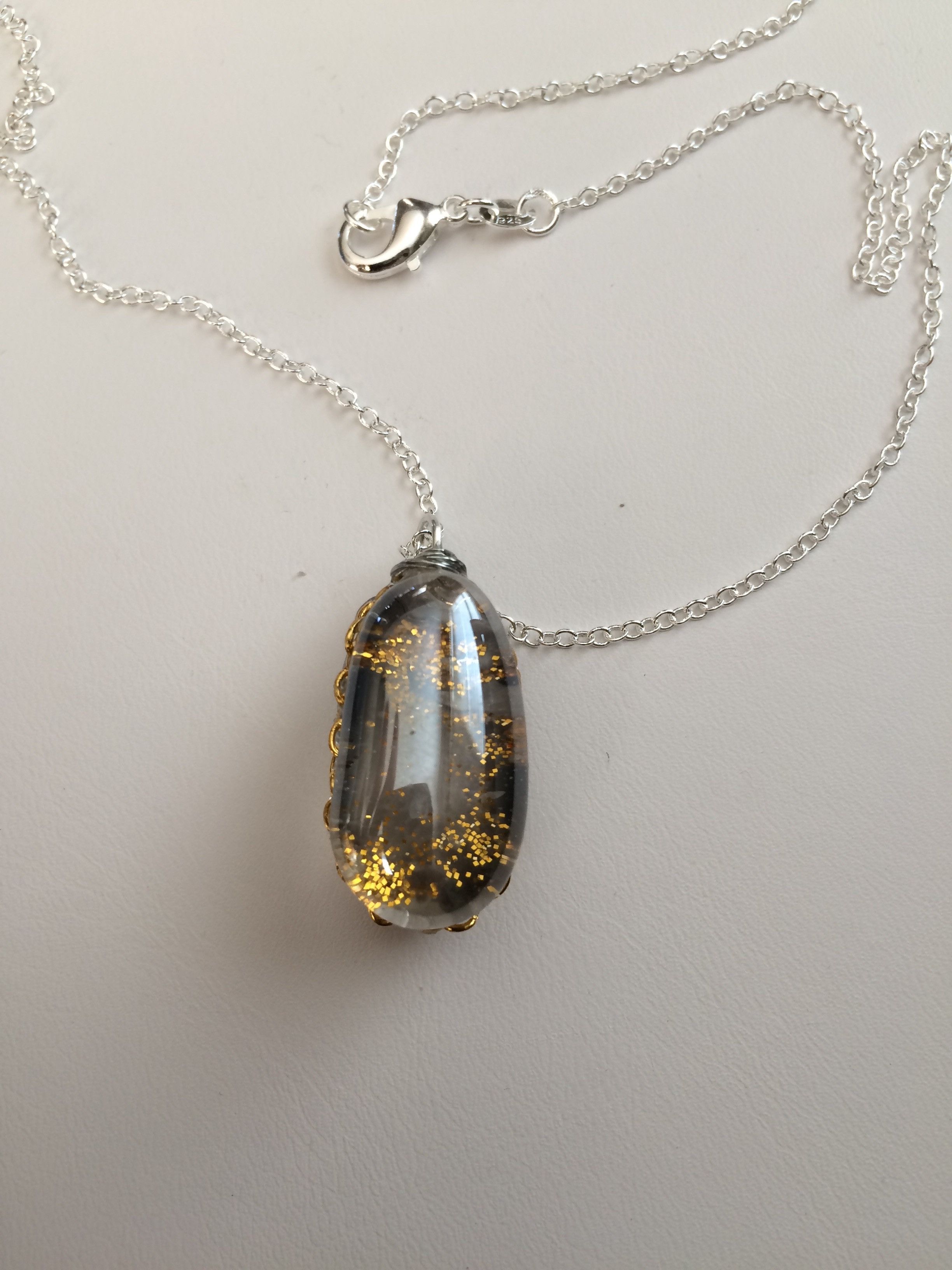 Designer × Handmade × Jewelry Golden Sand Glass Chain Necklace Size ONE SIZE - 3 Thumbnail