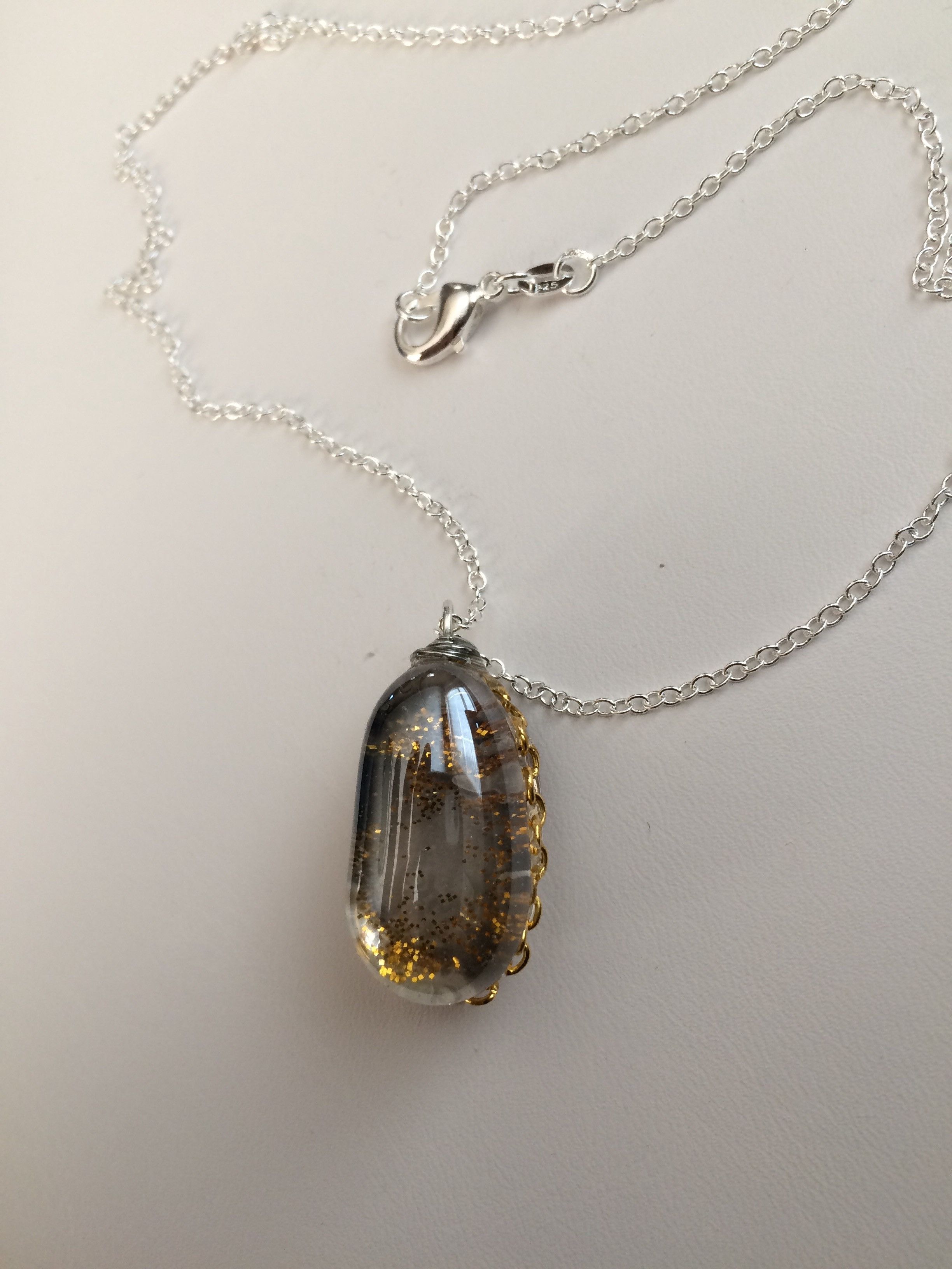 Designer × Handmade × Jewelry Golden Sand Glass Chain Necklace Size ONE SIZE - 2 Thumbnail