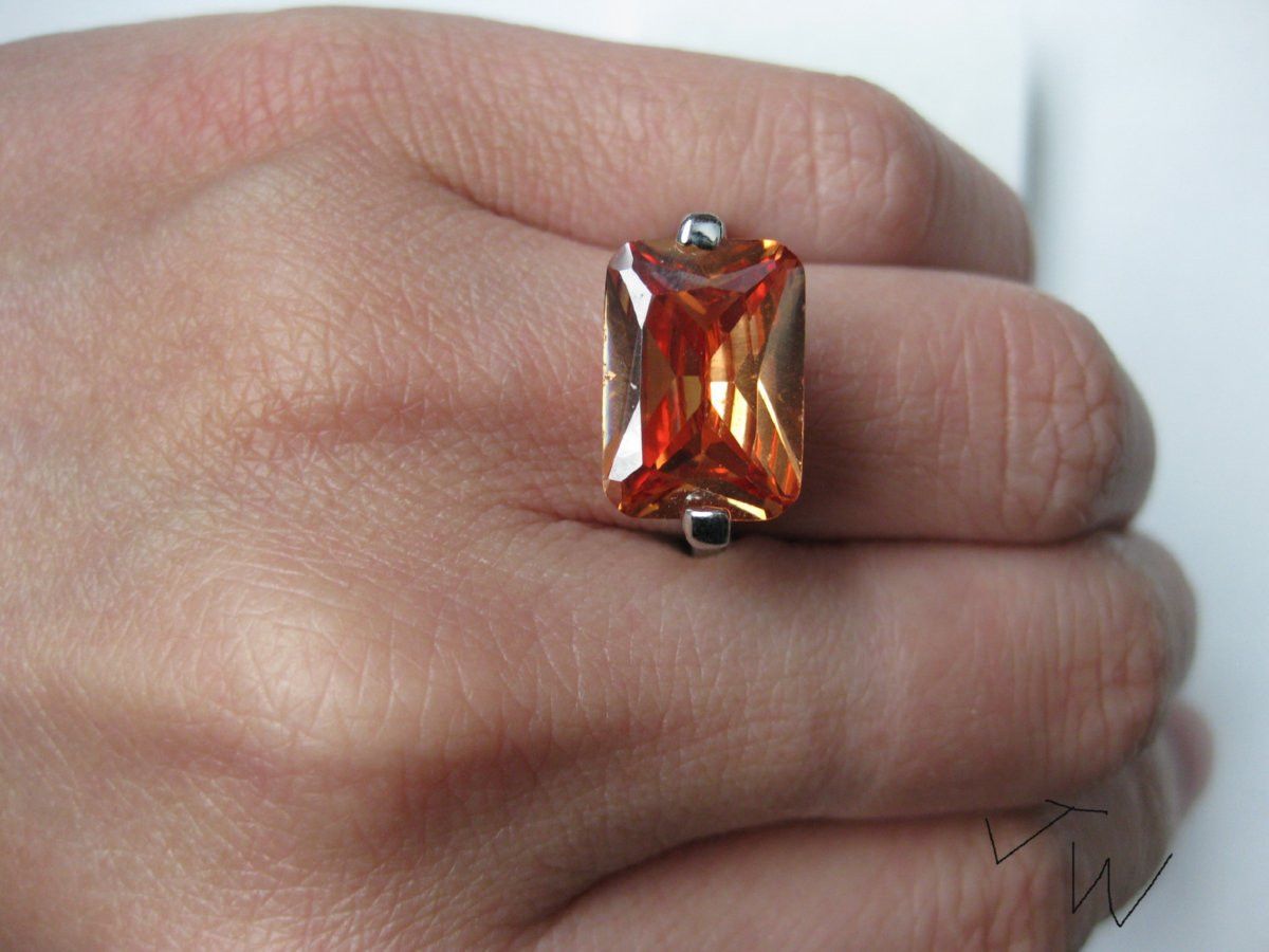 Jewelry Orange CZ Ring - Size 7.5 Size ONE SIZE - 3 Thumbnail