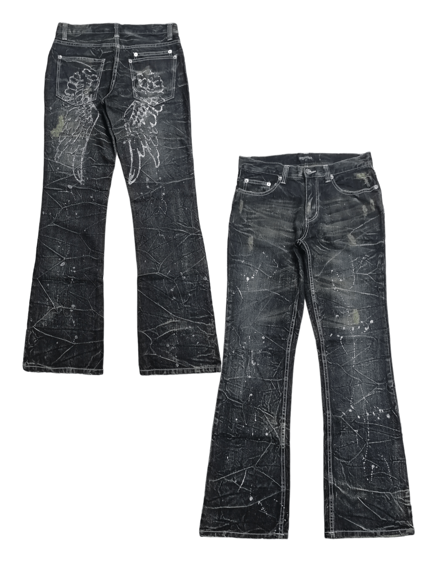 Flare Jeans Nylaus Claw Mark Angel Splattered Denim Pants
