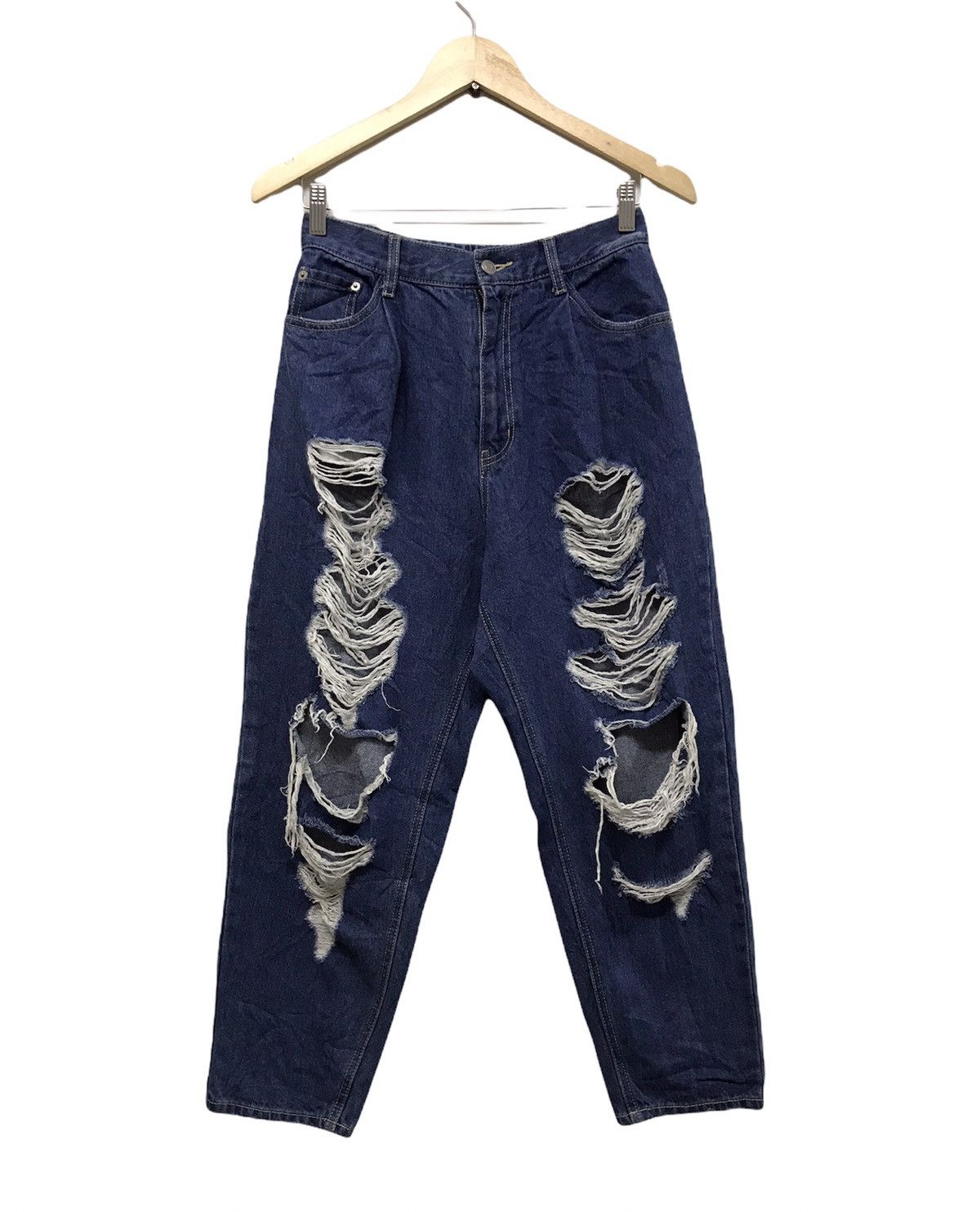 Image of Distressed Denim Nice Design Wego Distressed Loose Cut Denim in Blue, Women's (Size 30)