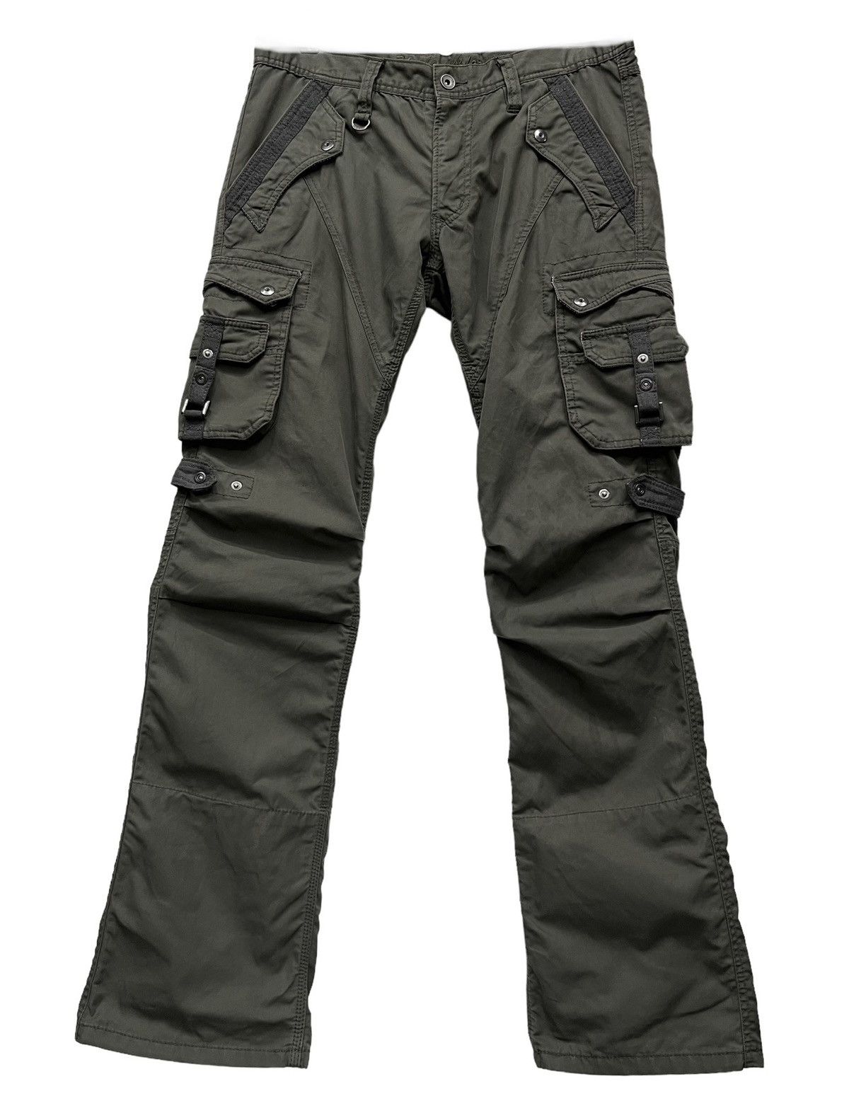 HIDEAWAYS NICOLE Multipocket Bondage Punk Flare Green Army Pants Size US 32 / EU 48 - 2 Thumbnail