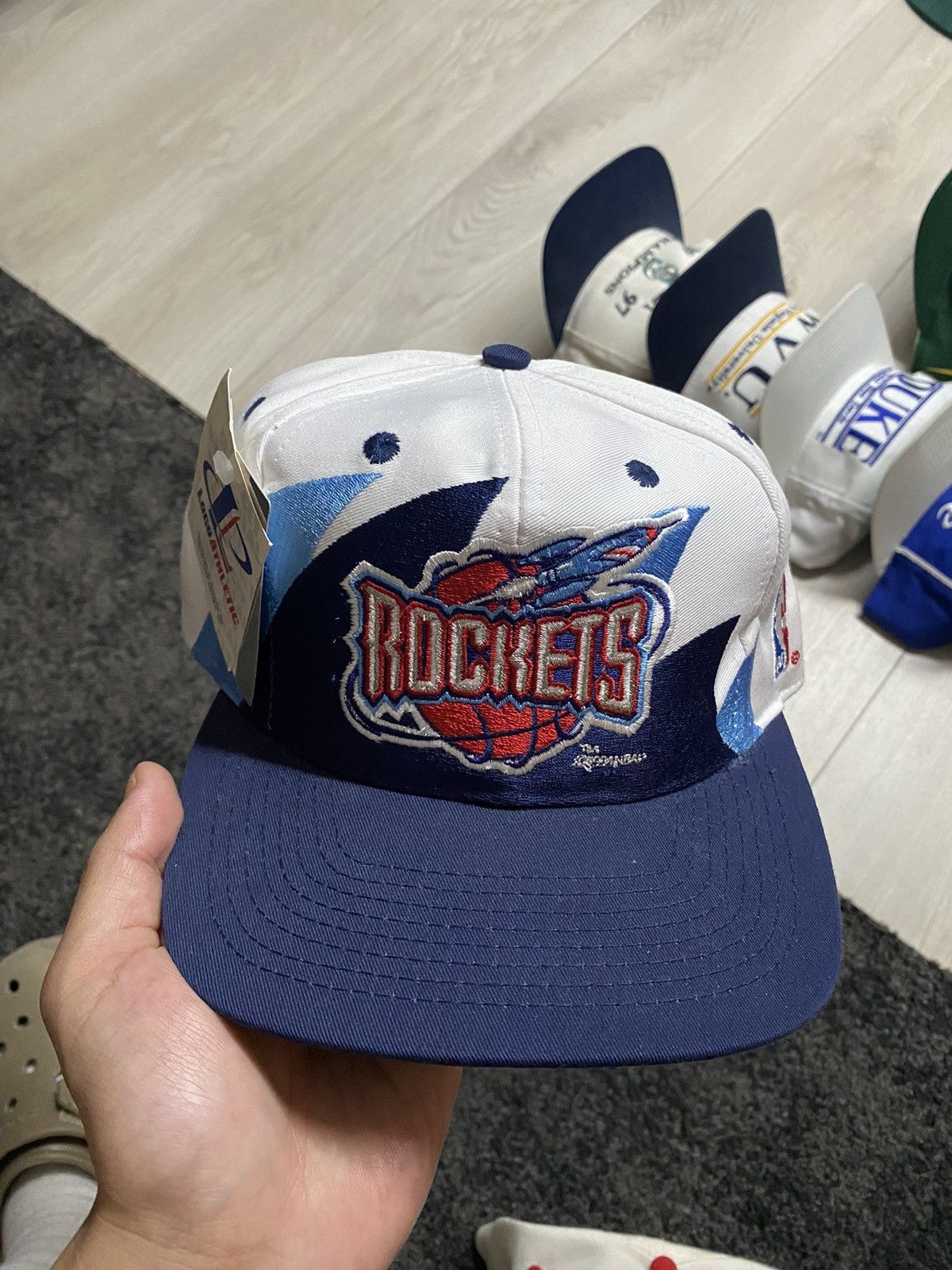 image of Houston Rockets Double Shark Tooth Logo Athletic Snapback in White, Men's