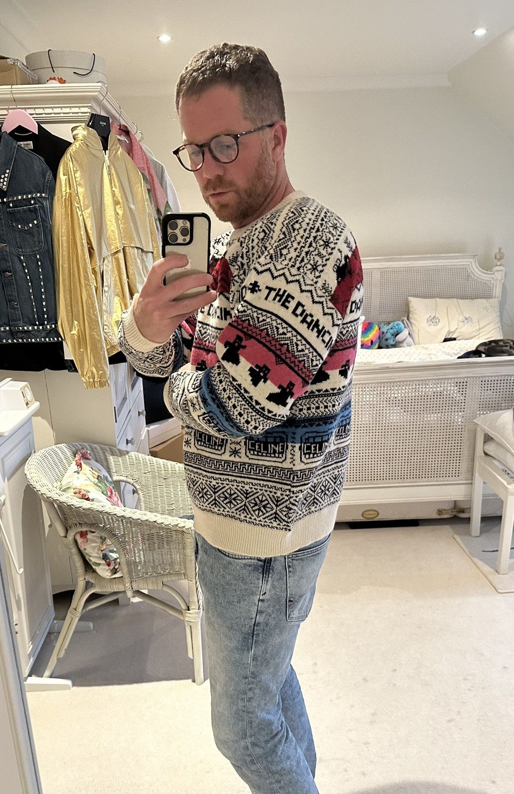 Celine SS21 Celine The Dancing Kid jacquard sweater Hedi Slimane Size US L / EU 52-54 / 3 - 4 Thumbnail