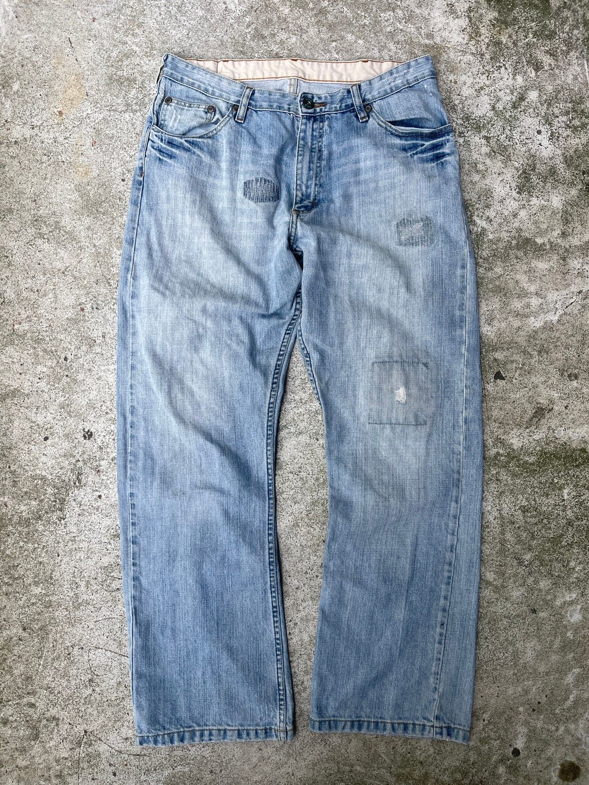 Pre-owned Lee X Vintage Lee Stitch Patch & Repair Denim Straight Baggy Jeans In Blue