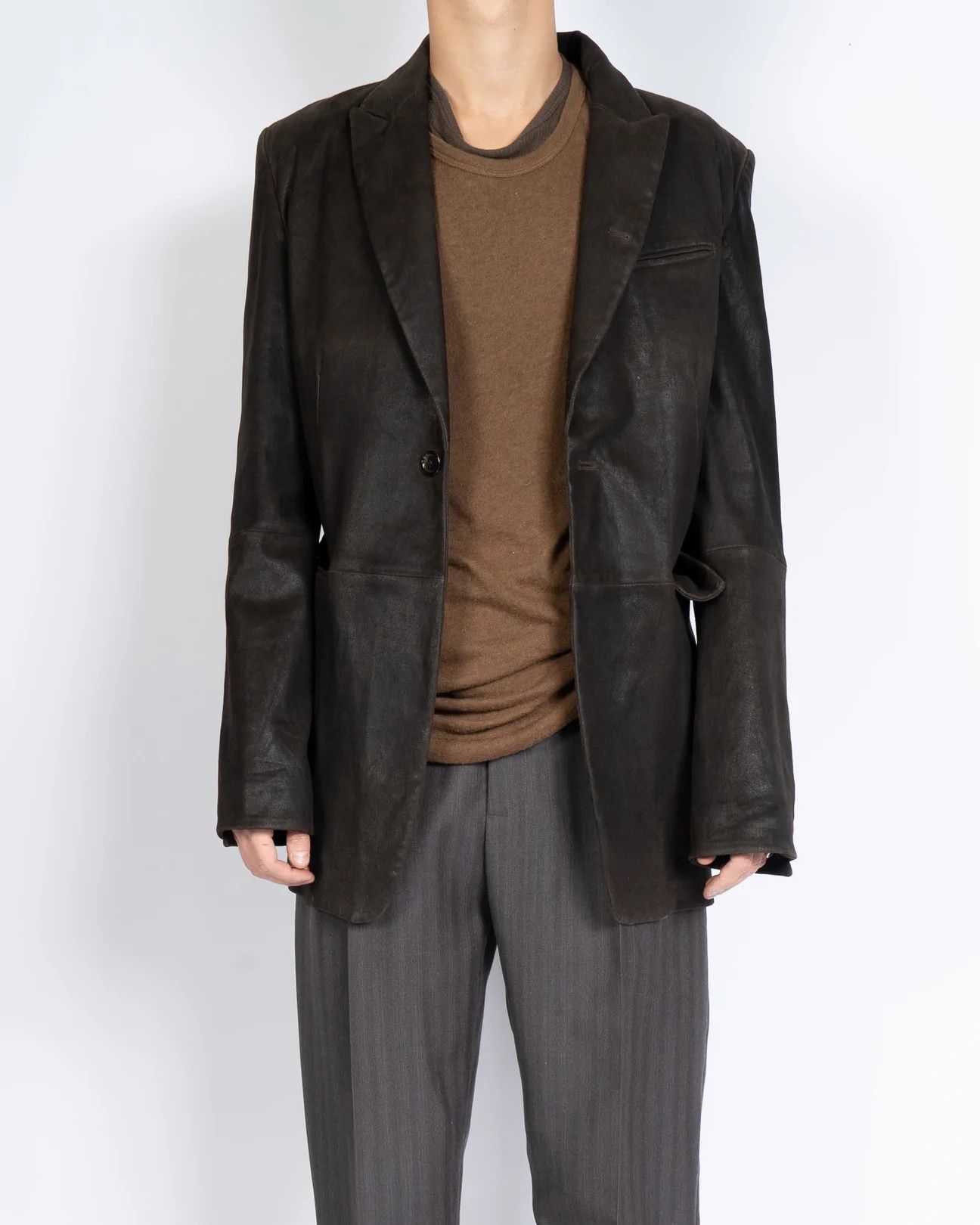 Ann Demeulemeester Brown Soft Leather Blazer Size 48S - 9 Thumbnail