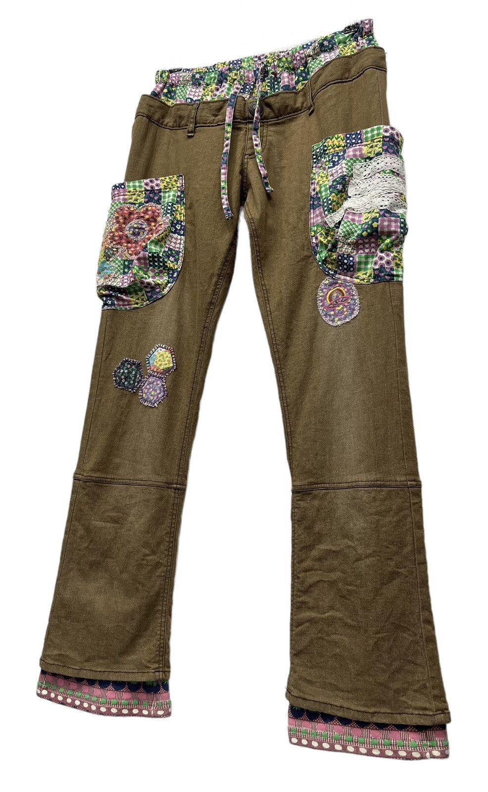 Art Comes First Patchwork Style Double Waist Drawstring Stretch Denim Flare Size 30" / US 8 / IT 44 - 4 Thumbnail