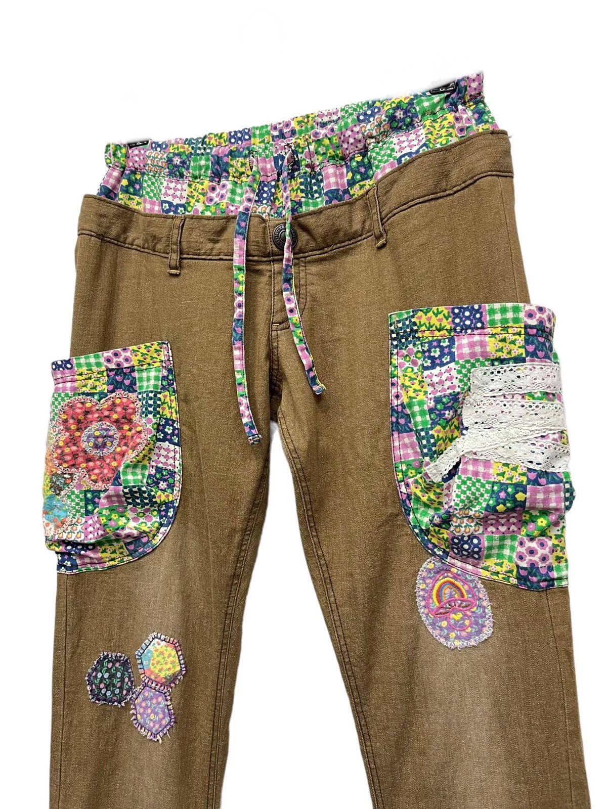 Art Comes First Patchwork Style Double Waist Drawstring Stretch Denim Flare Size 30" / US 8 / IT 44 - 5 Thumbnail