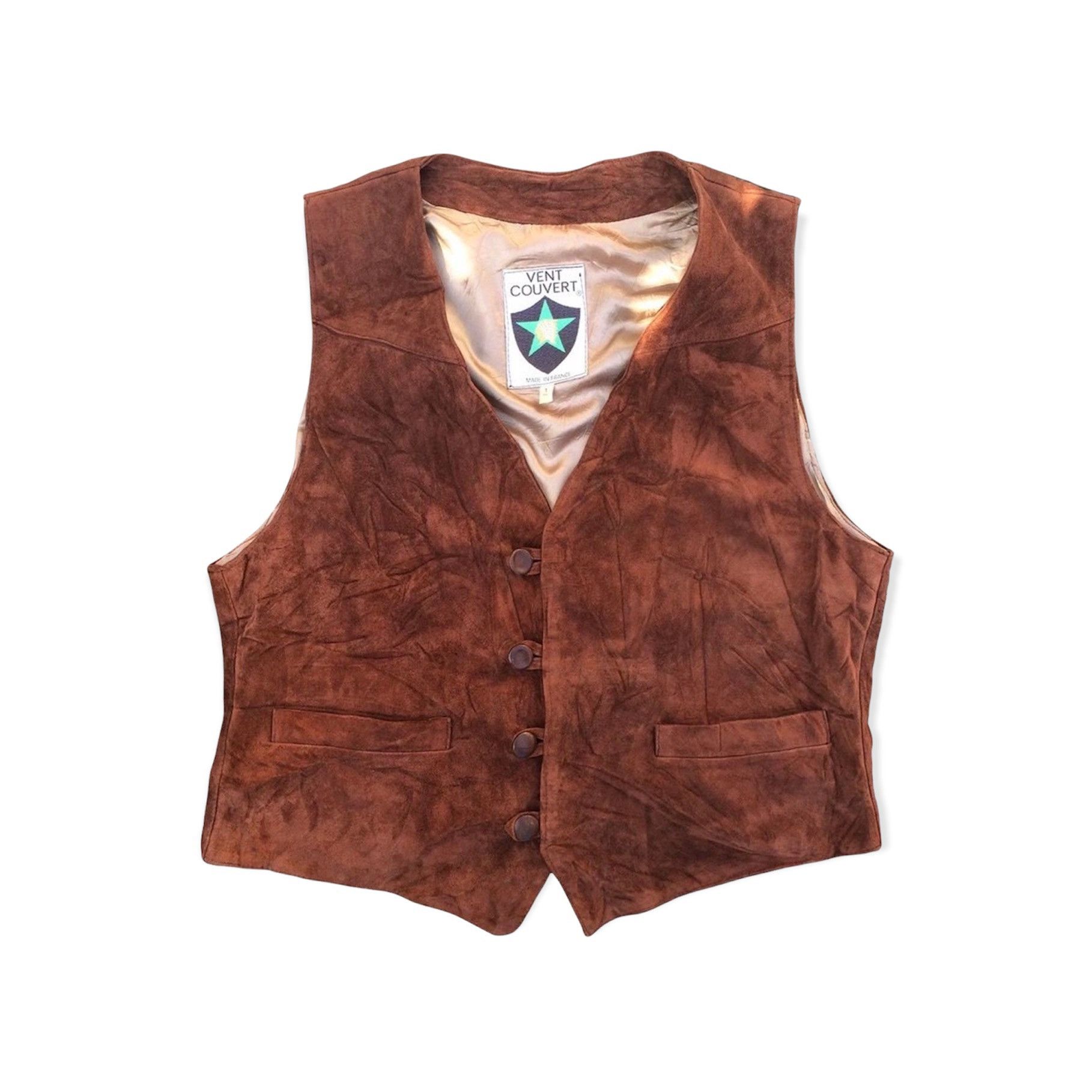 image of Vintage Vent Couvert Leather Vest Cowboy Style in Brown, Men's (Size Medium)