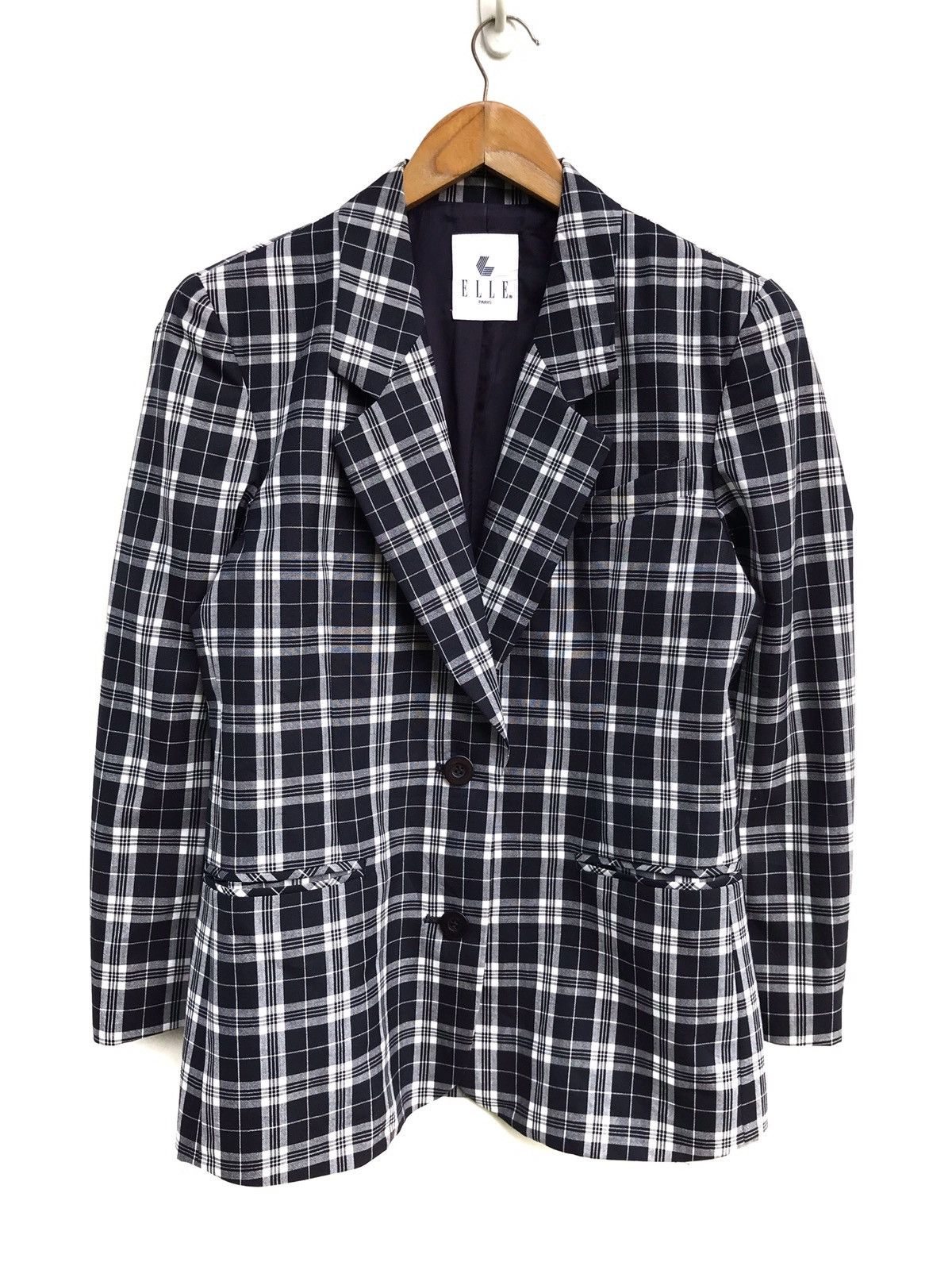 Japanese Brand Vintage Japanese Brand Elle Paris Checkered Wool Jacket Size US S / EU 44-46 / 1 - 1 Thumbnail