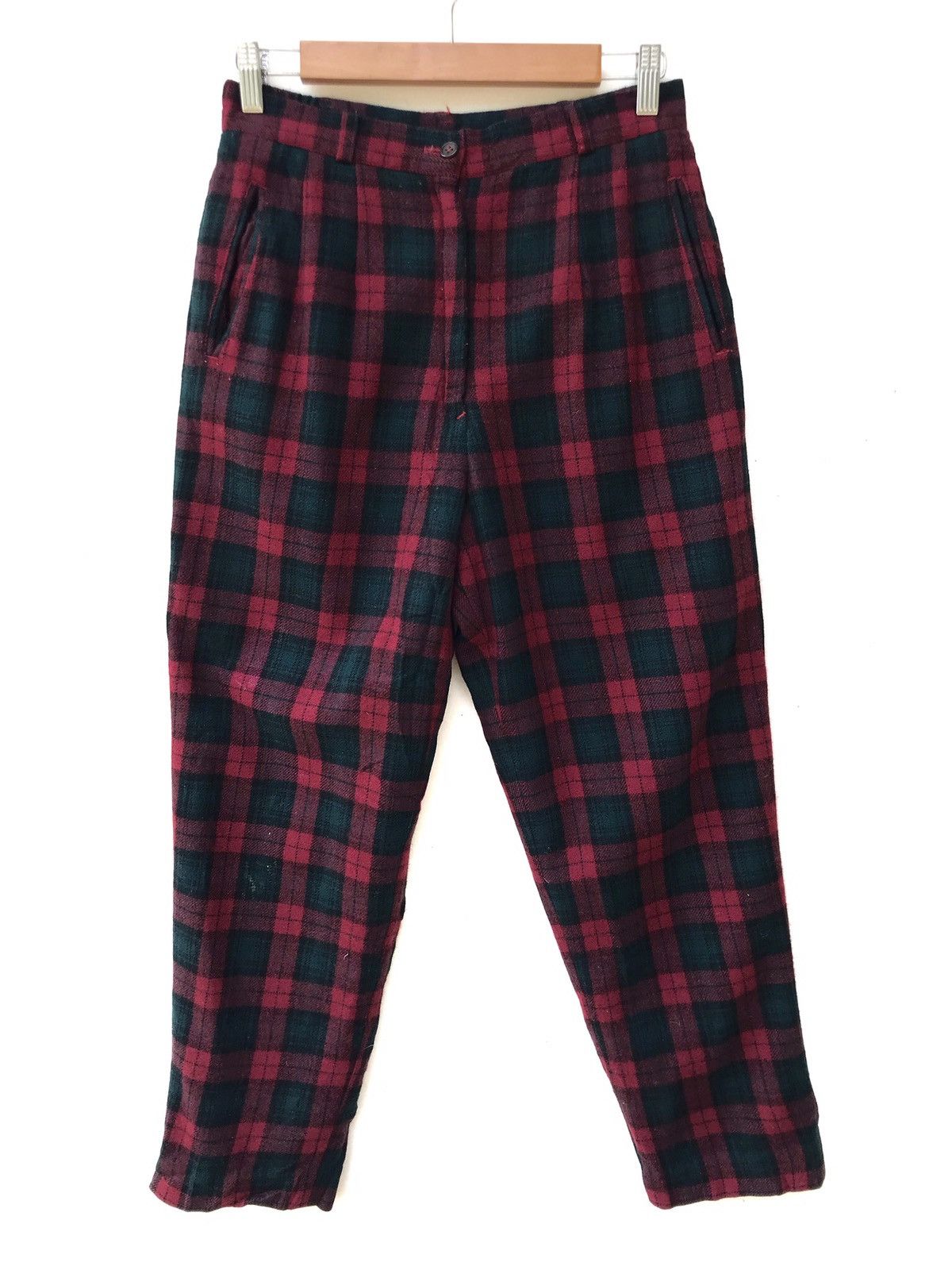 Japanese Brand Vintage Japanese Wool Baggy Cropped Checkered Pants Size US 26 / EU 42 - 1 Thumbnail