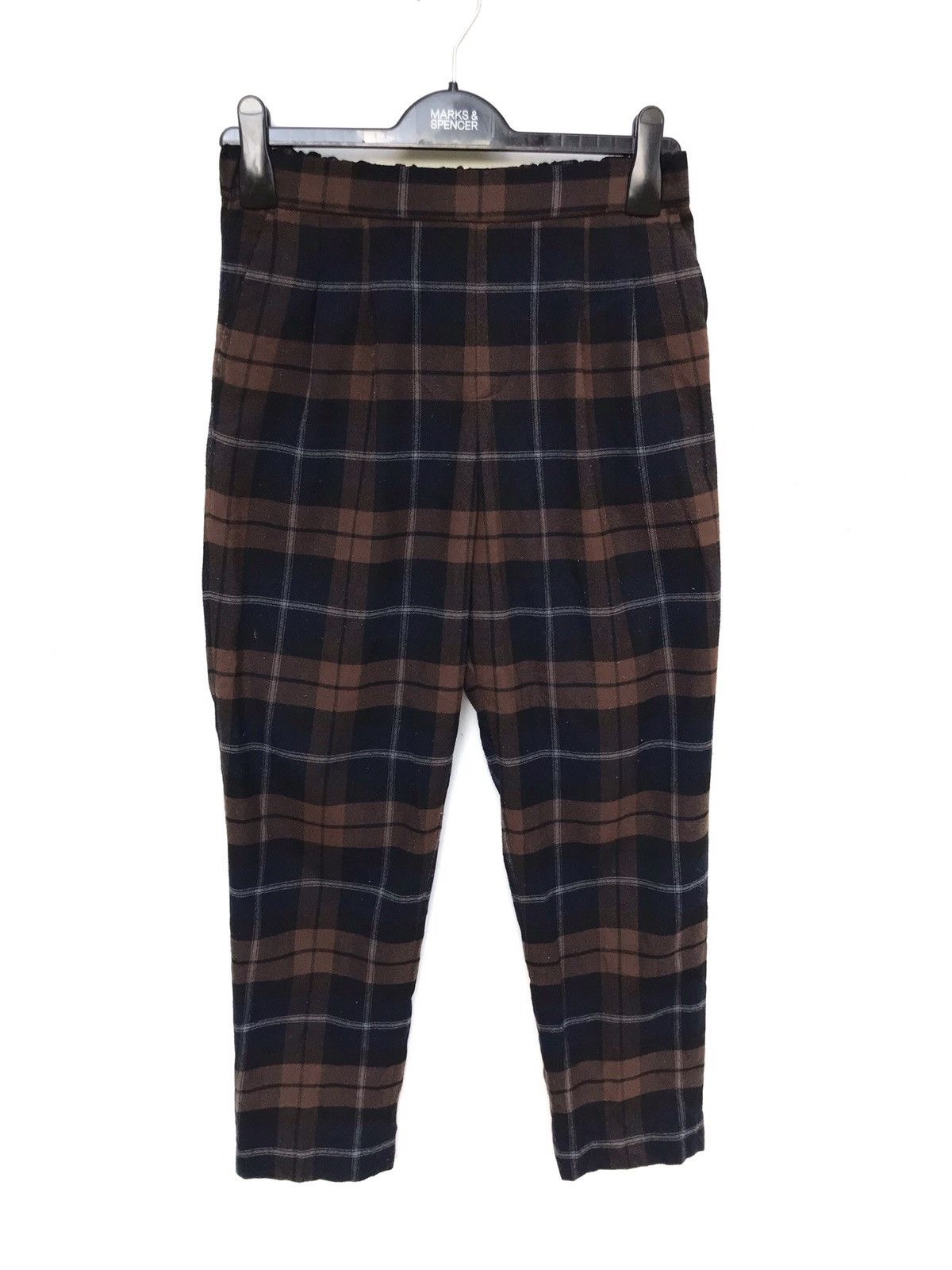 image of Global Work Checkered Plaid Cropped Pants in Brown Black, Men's (Size 27)