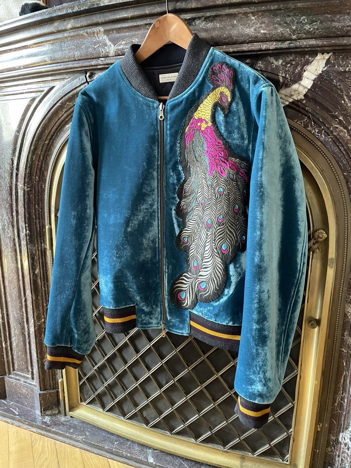 Dries Van Noten FW16 Peacock Velvet Bomber Size US M / EU 48-50 / 2 - 2 Thumbnail