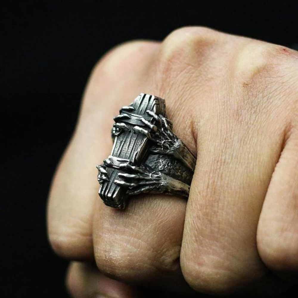 Jewelry Vintage Unique Vampire Coffin Biker Ring Size ONE SIZE - 1 Preview