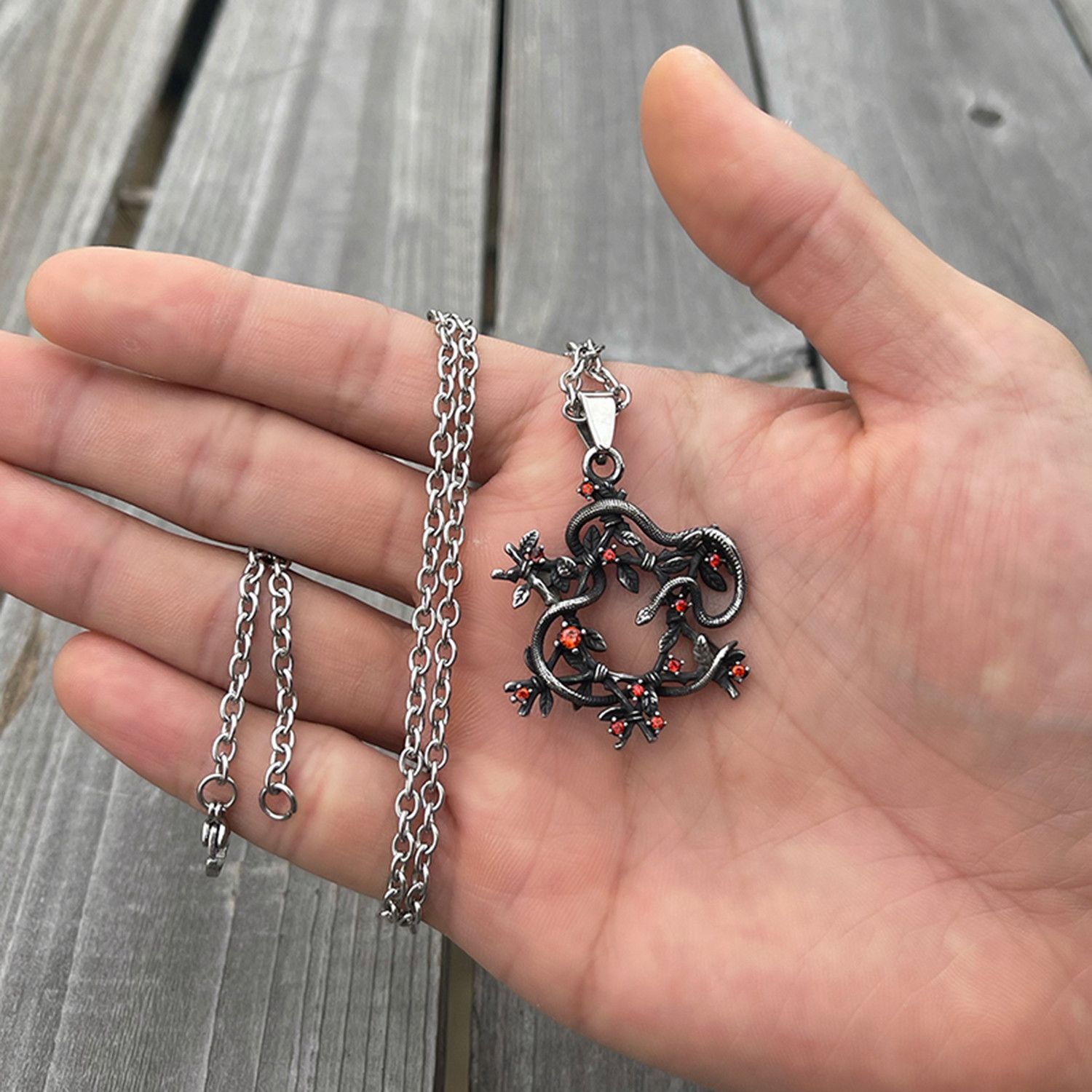 Jewelry Red Stone Snake Pendant Necklace Size ONE SIZE - 1 Thumbnail