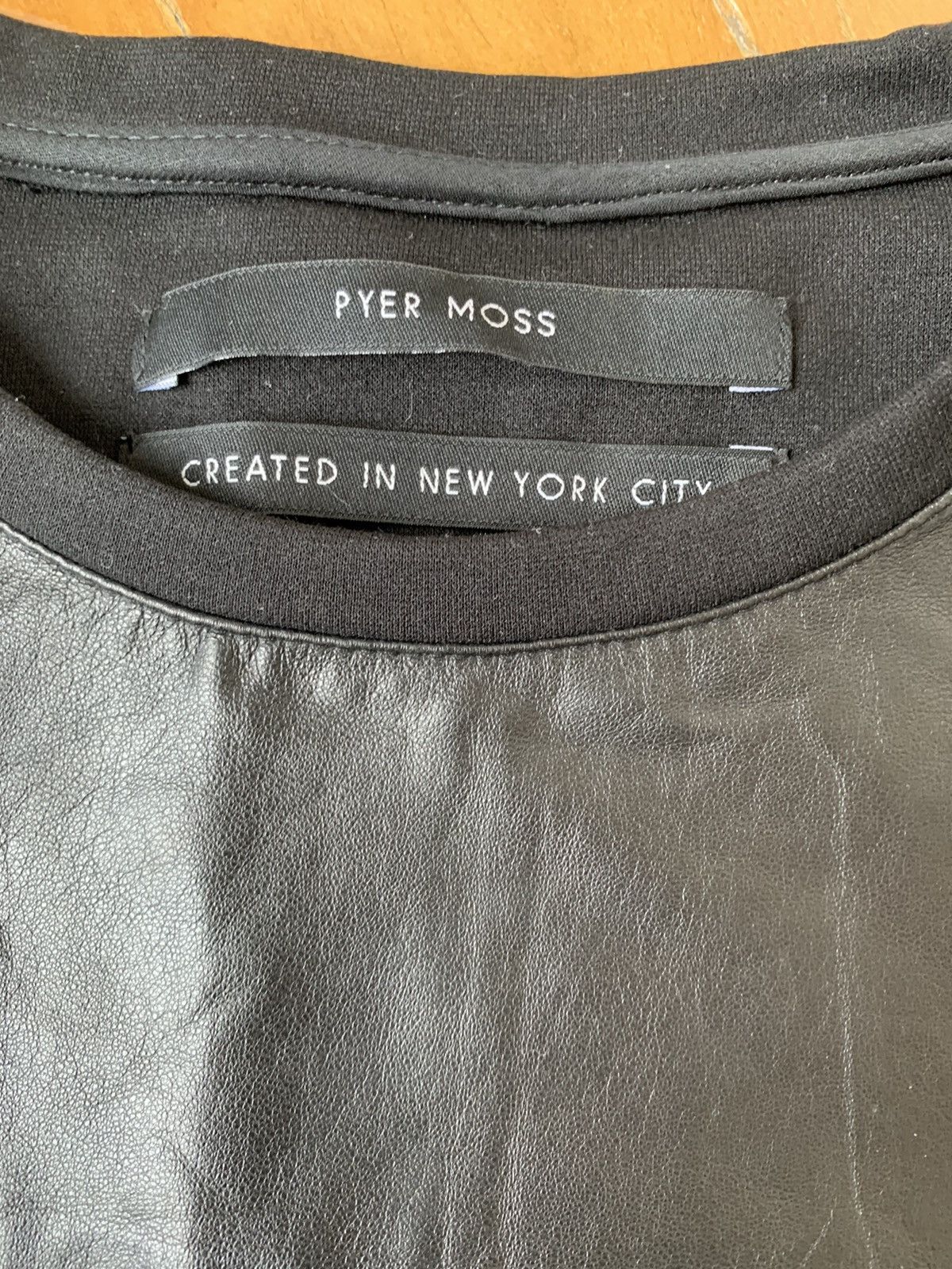Pyer Moss $700 Black lamb leather panel cotton sweatshirt Made In USA Size US M / EU 48-50 / 2 - 6 Thumbnail