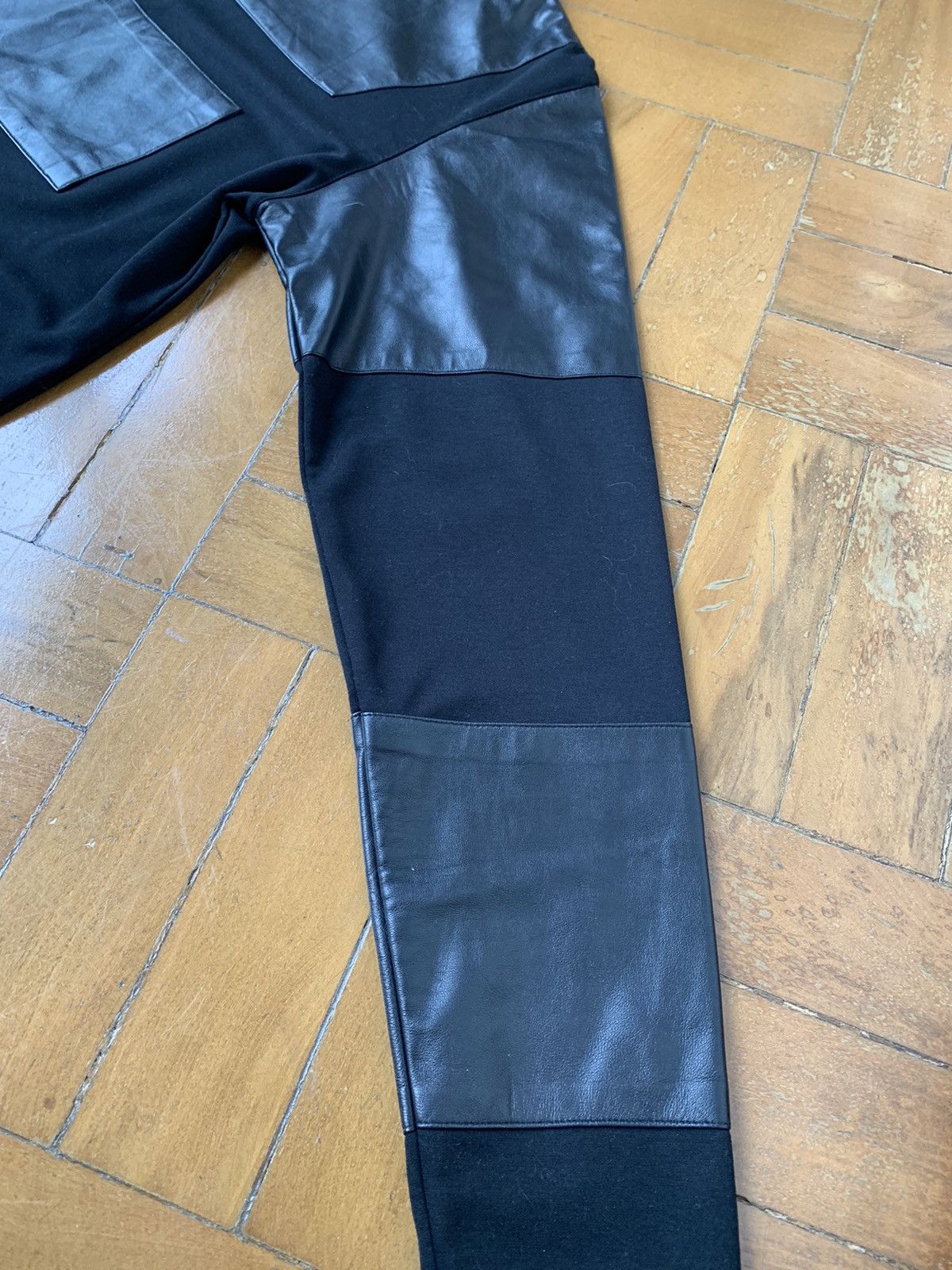 Pyer Moss $700 Black lamb leather panel cotton sweatshirt Made In USA Size US M / EU 48-50 / 2 - 8 Thumbnail
