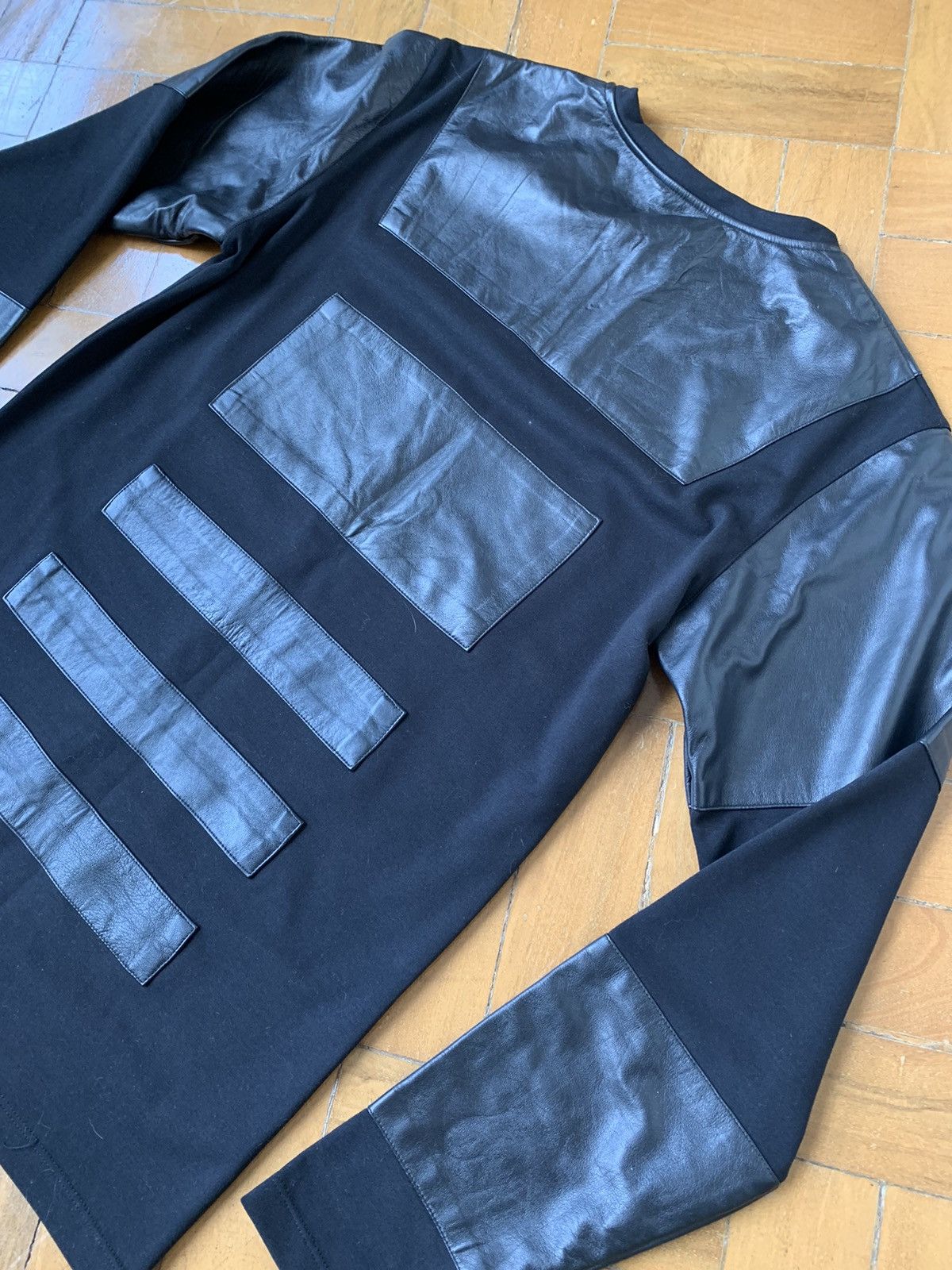 Pyer Moss $700 Black lamb leather panel cotton sweatshirt Made In USA Size US M / EU 48-50 / 2 - 14 Thumbnail