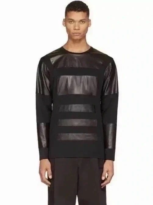 Pyer Moss $700 Black lamb leather panel cotton sweatshirt Made In USA Size US M / EU 48-50 / 2 - 15 Thumbnail