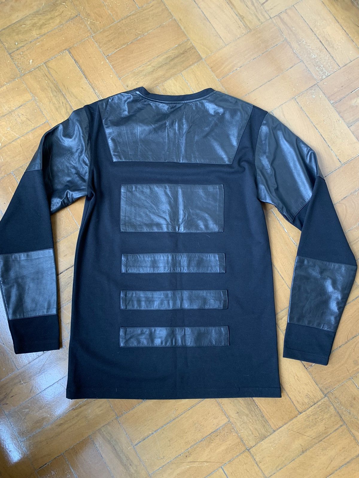 Pyer Moss $700 Black lamb leather panel cotton sweatshirt Made In USA Size US M / EU 48-50 / 2 - 11 Thumbnail